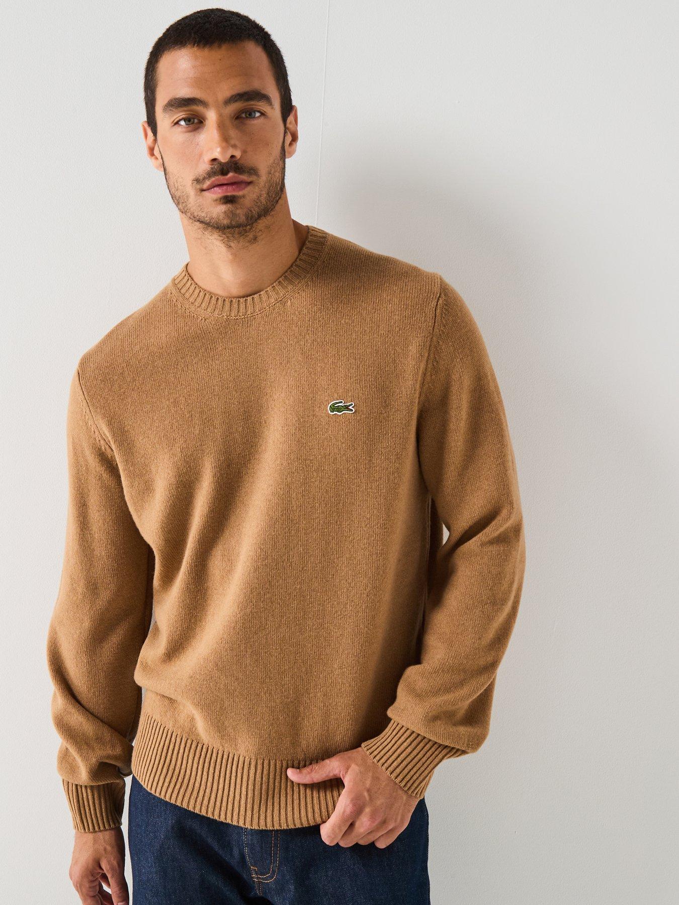 lacoste-100-wool-knitted-crew-jumper-brownfront