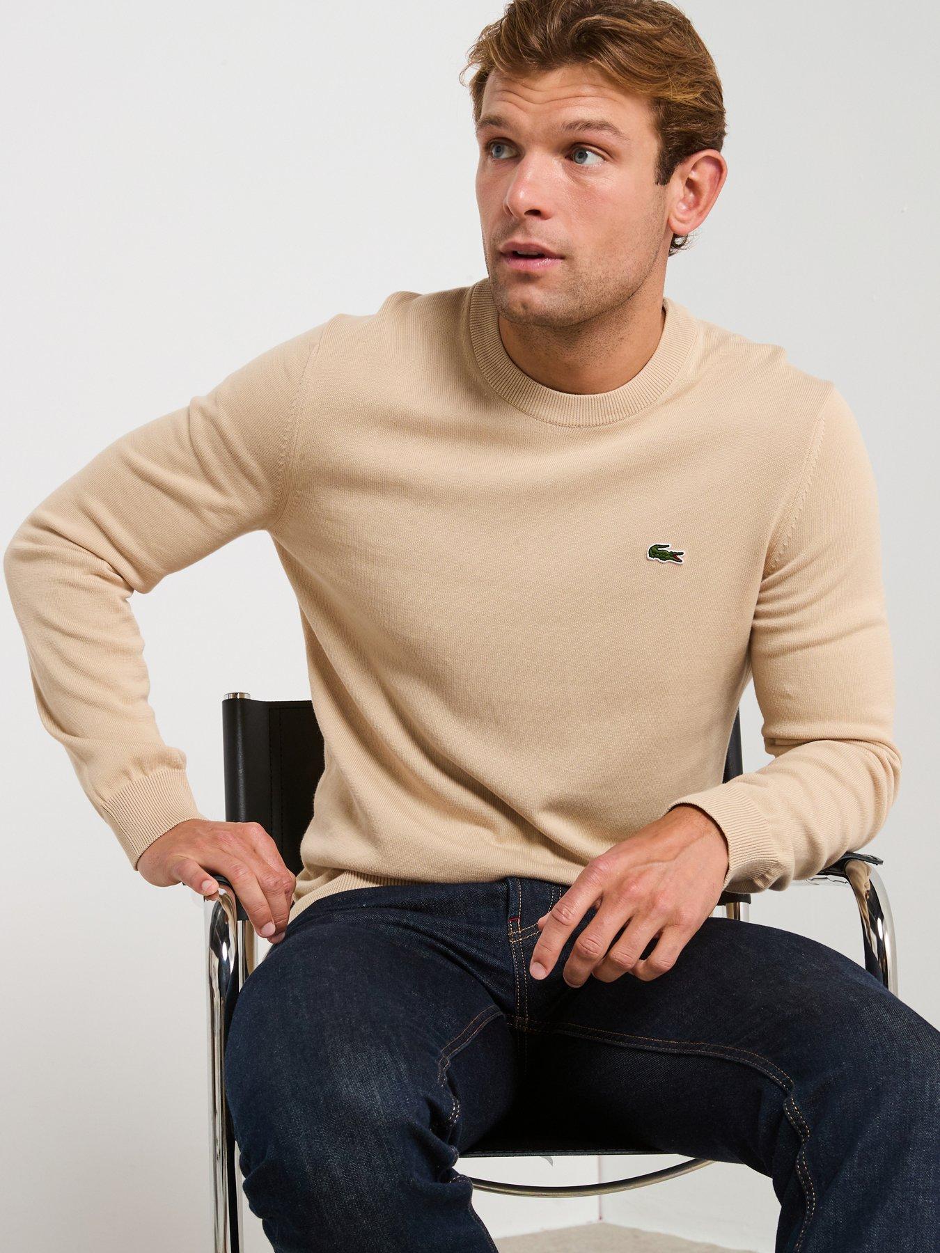 Lacoste Lacoste Cotton Jersey Crew Neck Knitted Jumper- Beige