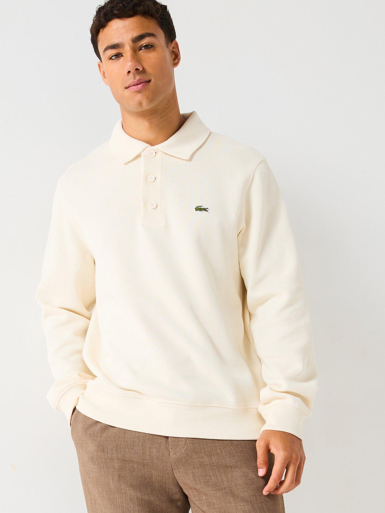 Lacoste Lacoste Classic Fit Ribbed Polo Collar Crew Sweat- Cream