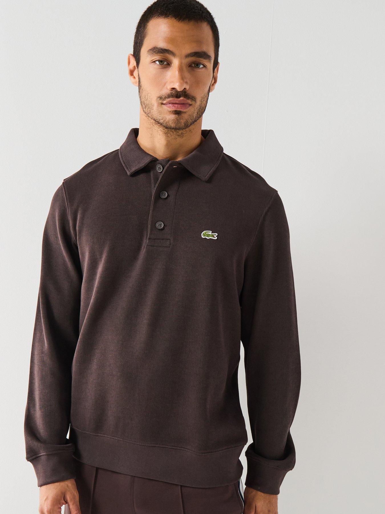 lacoste-classic-fit-ribbed-polo-collar-crew-sweatnbsp--brownfront