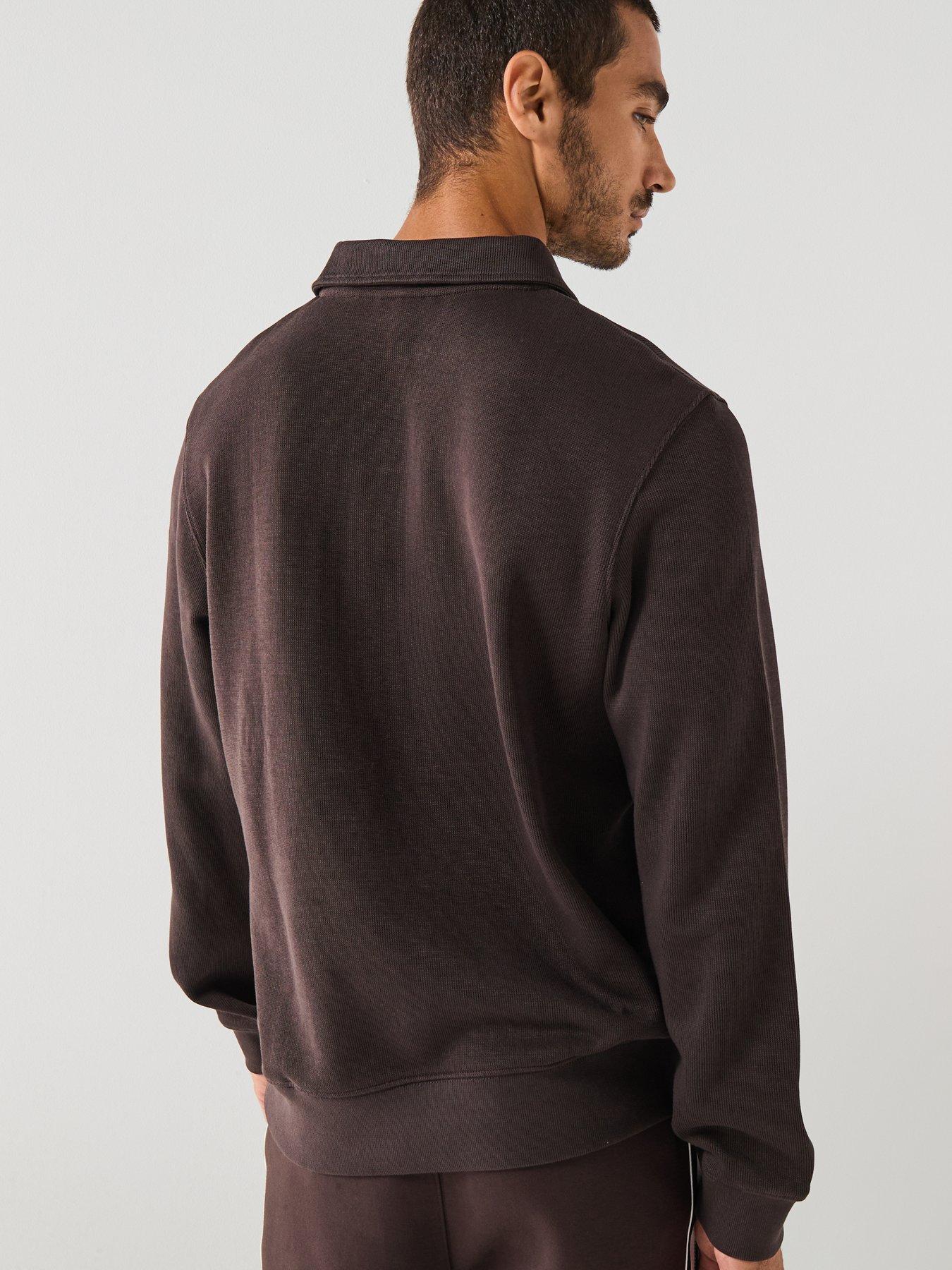 lacoste-classic-fit-ribbed-polo-collar-crew-sweatnbsp--brownstillFront