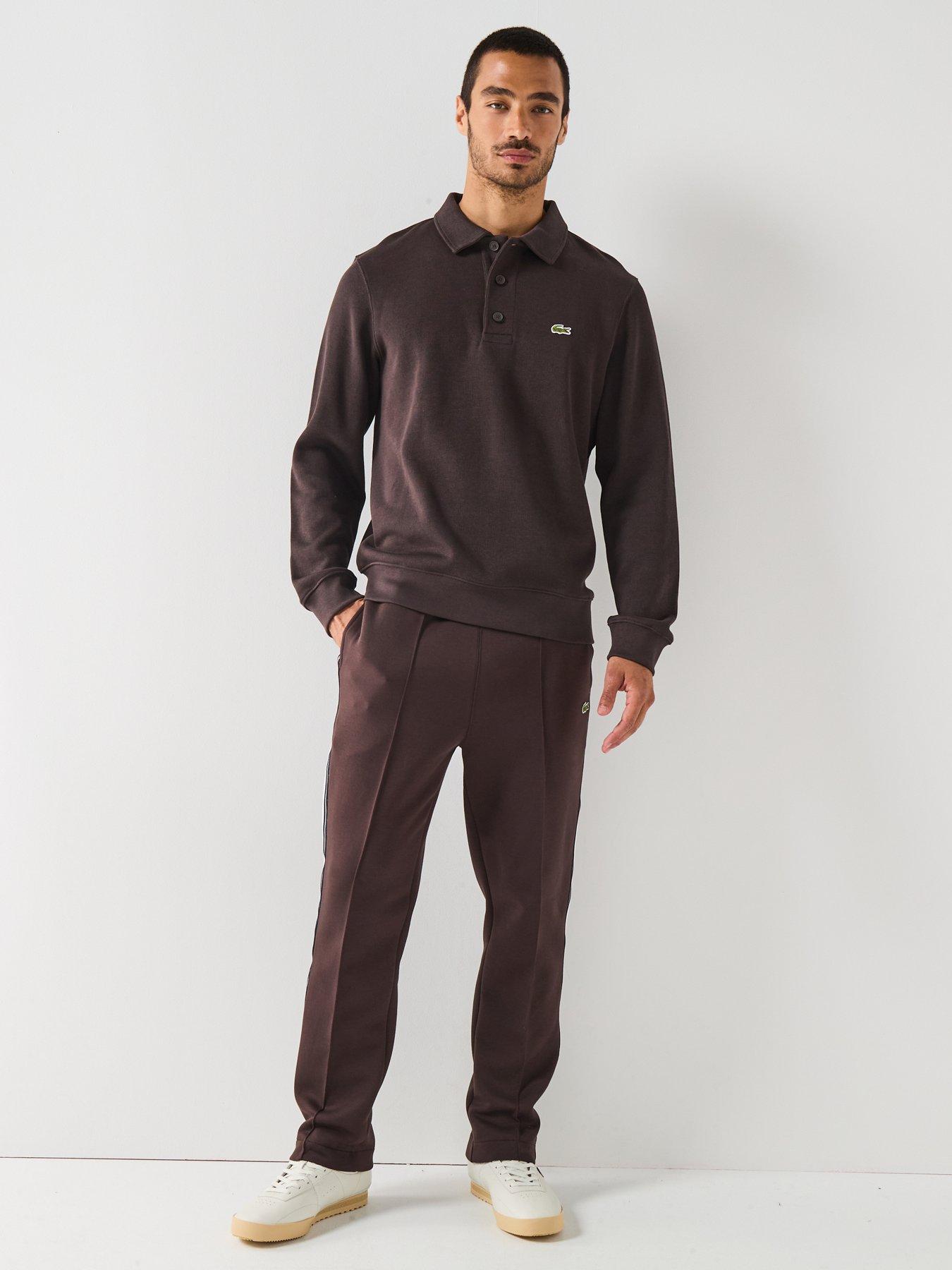 lacoste-classic-fit-ribbed-polo-collar-crew-sweatnbsp--brownback