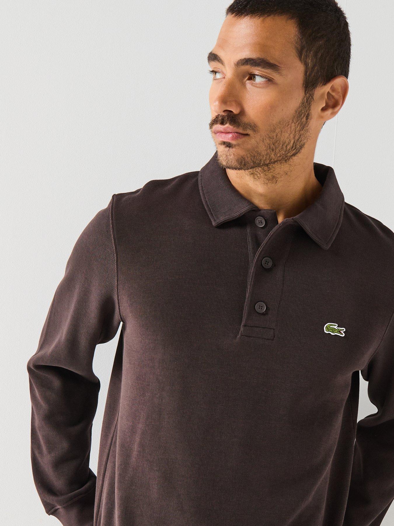lacoste-classic-fit-ribbed-polo-collar-crew-sweatnbsp--brownoutfit