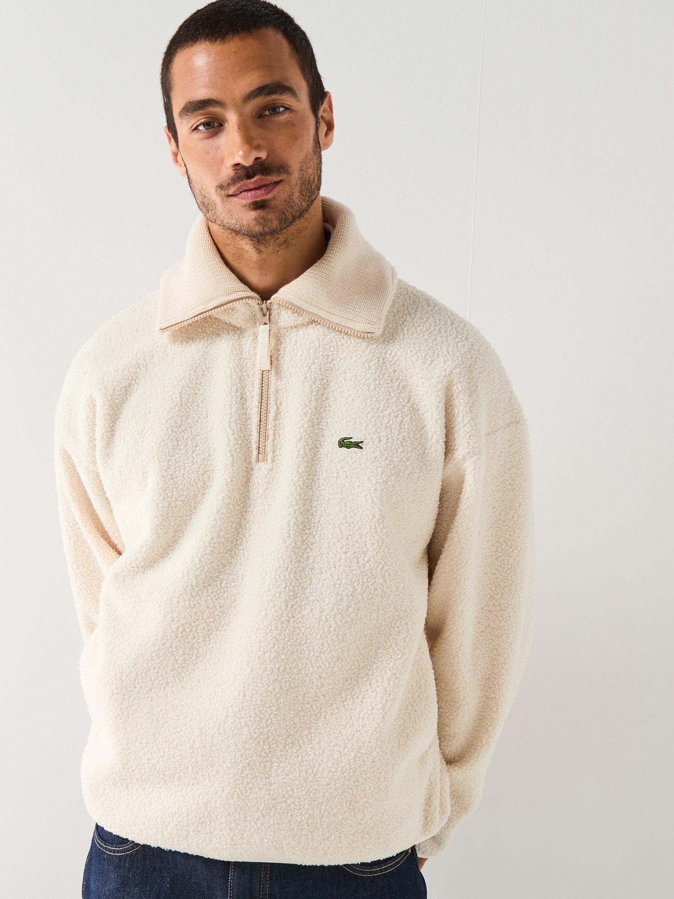 Image 1 of 5 of Lacoste 1/4 Zip High Neck Fleece Sweatshirt&nbsp;- Cream