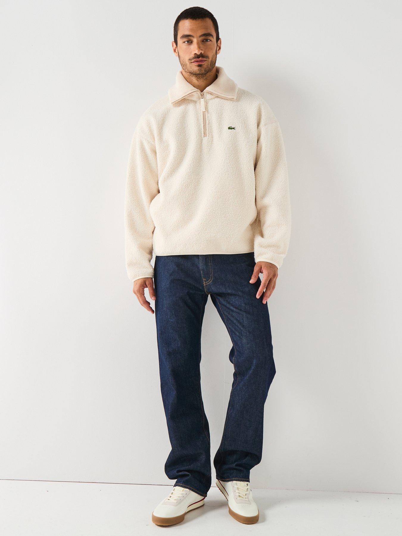 Image 3 of 5 of Lacoste 1/4 Zip High Neck Fleece Sweatshirt&nbsp;- Cream