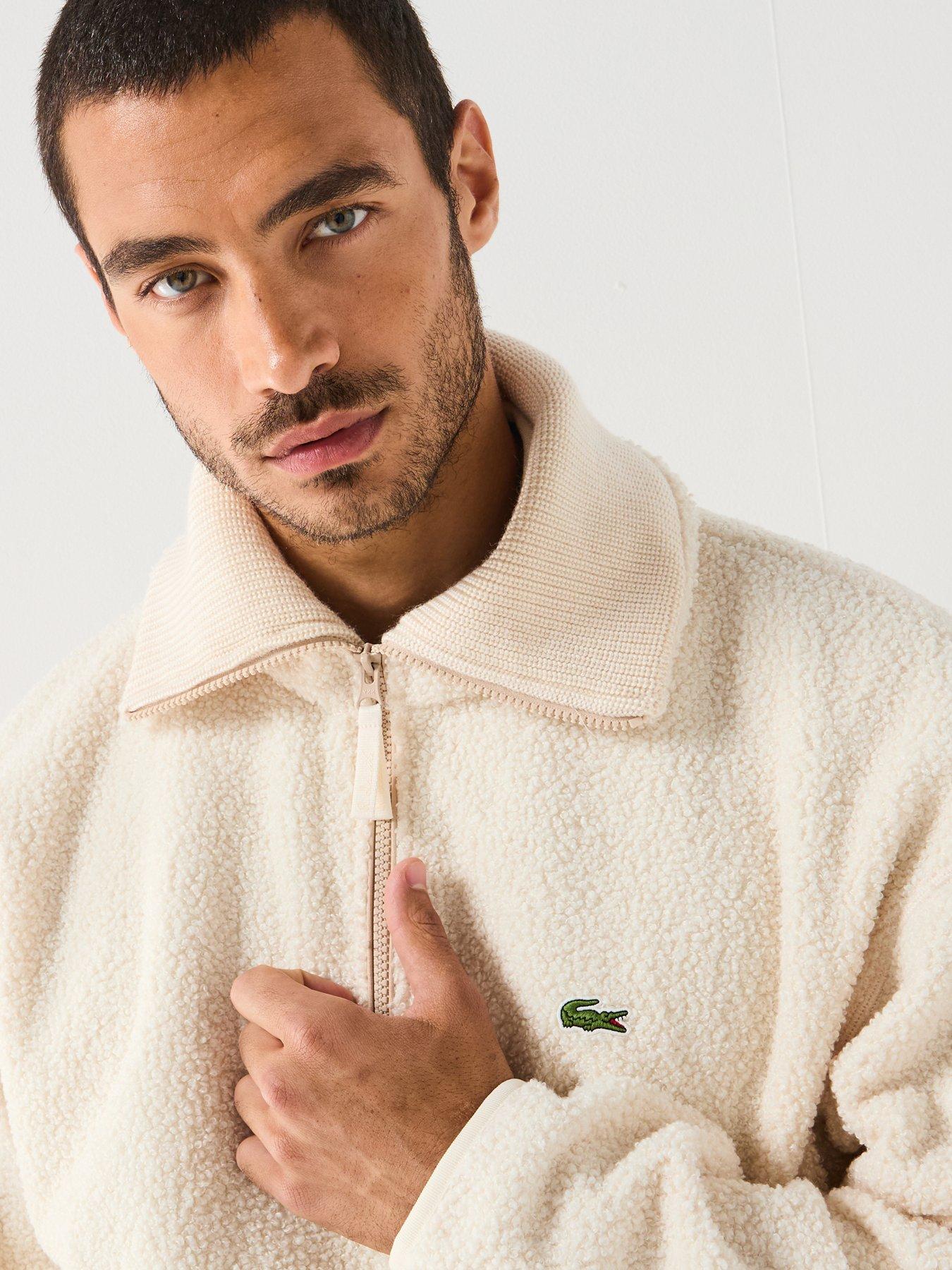 Image 4 of 5 of Lacoste 1/4 Zip High Neck Fleece Sweatshirt&nbsp;- Cream