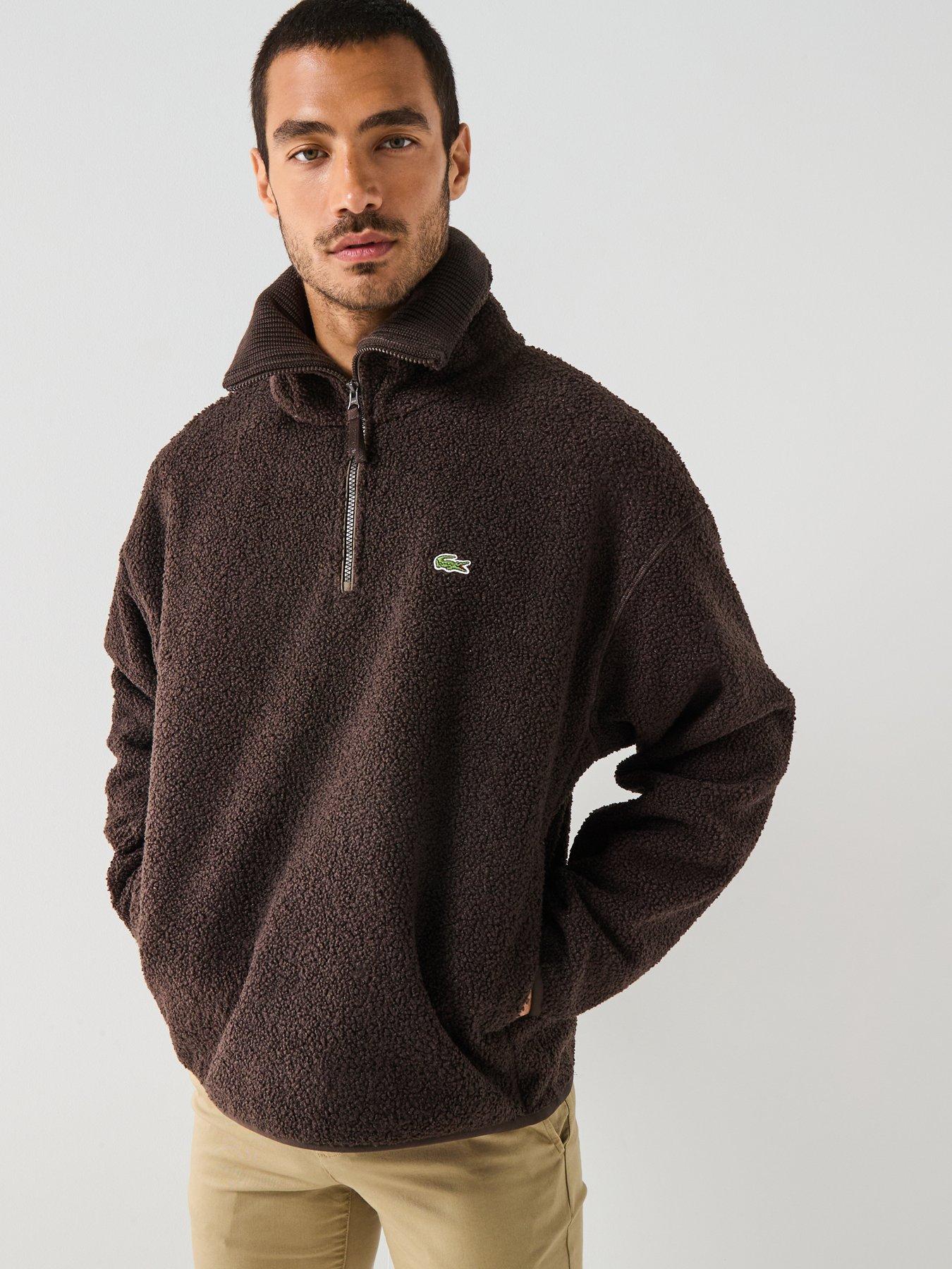 lacoste-lacoste-14-zip-high-neck-fleece-sweatshirtnbsp--brownfront