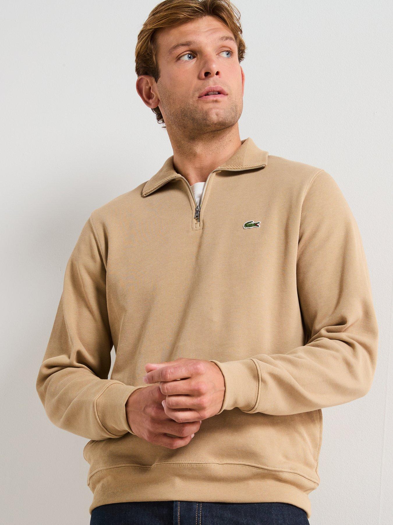 Image 1 of 6 of Lacoste 1/4 Zip Regular Fit High Neck Sweatshirt&nbsp;- Beige