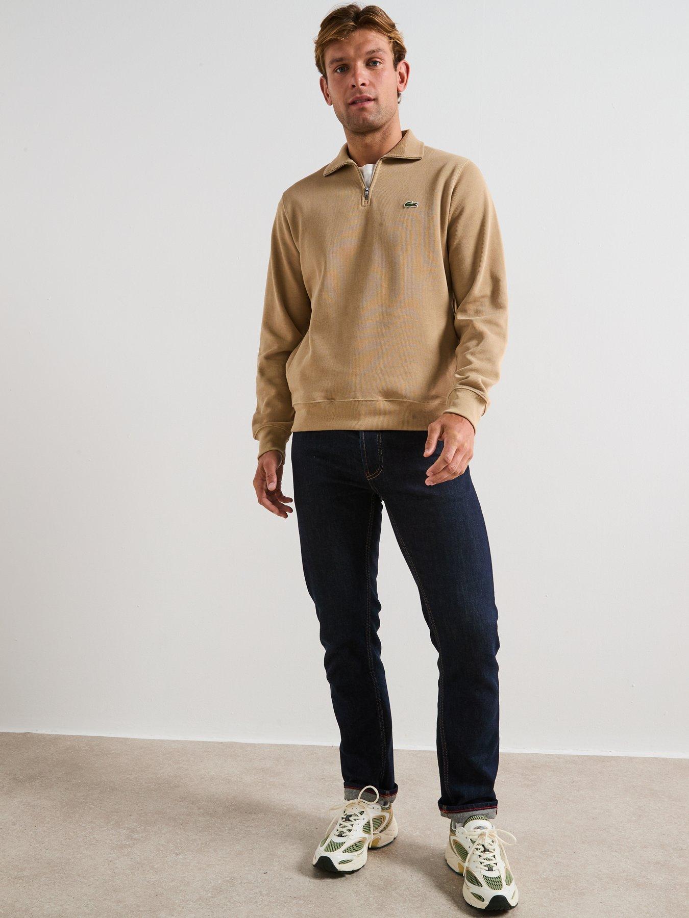 Image 3 of 6 of Lacoste 1/4 Zip Regular Fit High Neck Sweatshirt&nbsp;- Beige