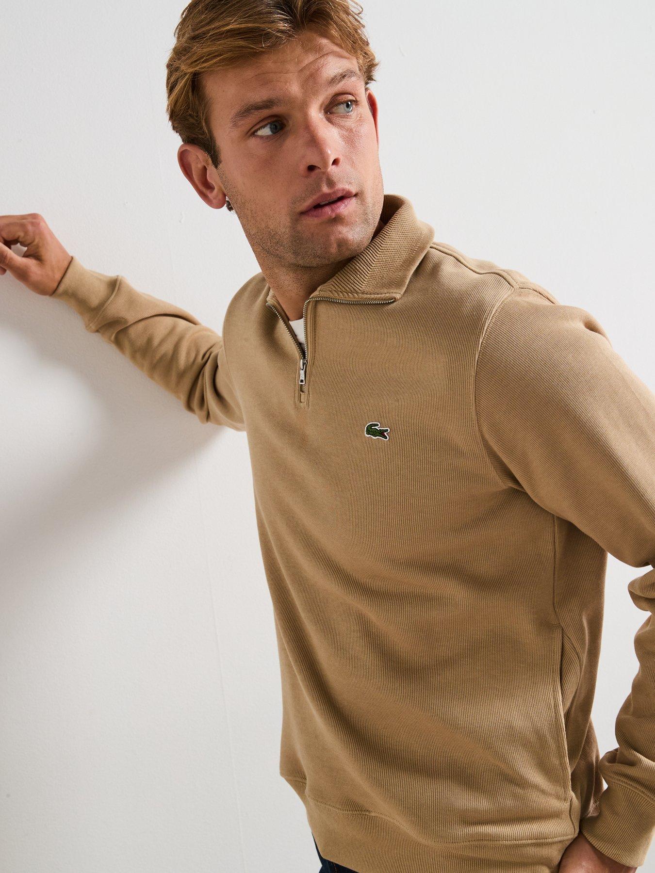 Image 4 of 6 of Lacoste 1/4 Zip Regular Fit High Neck Sweatshirt&nbsp;- Beige
