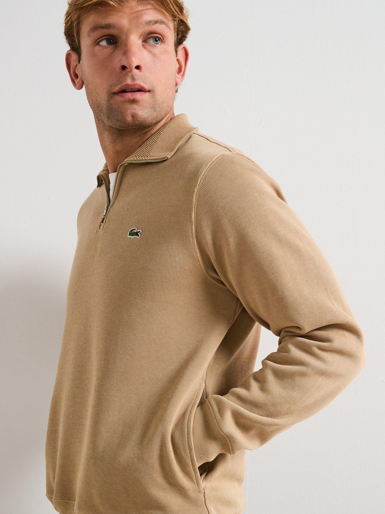 Image 6 of 6 of Lacoste 1/4 Zip Regular Fit High Neck Sweatshirt&nbsp;- Beige