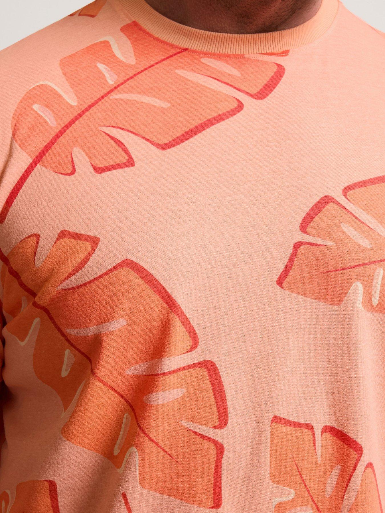Image 4 of 6 of BadRhino Leaf Print T-Shirt - Salmon