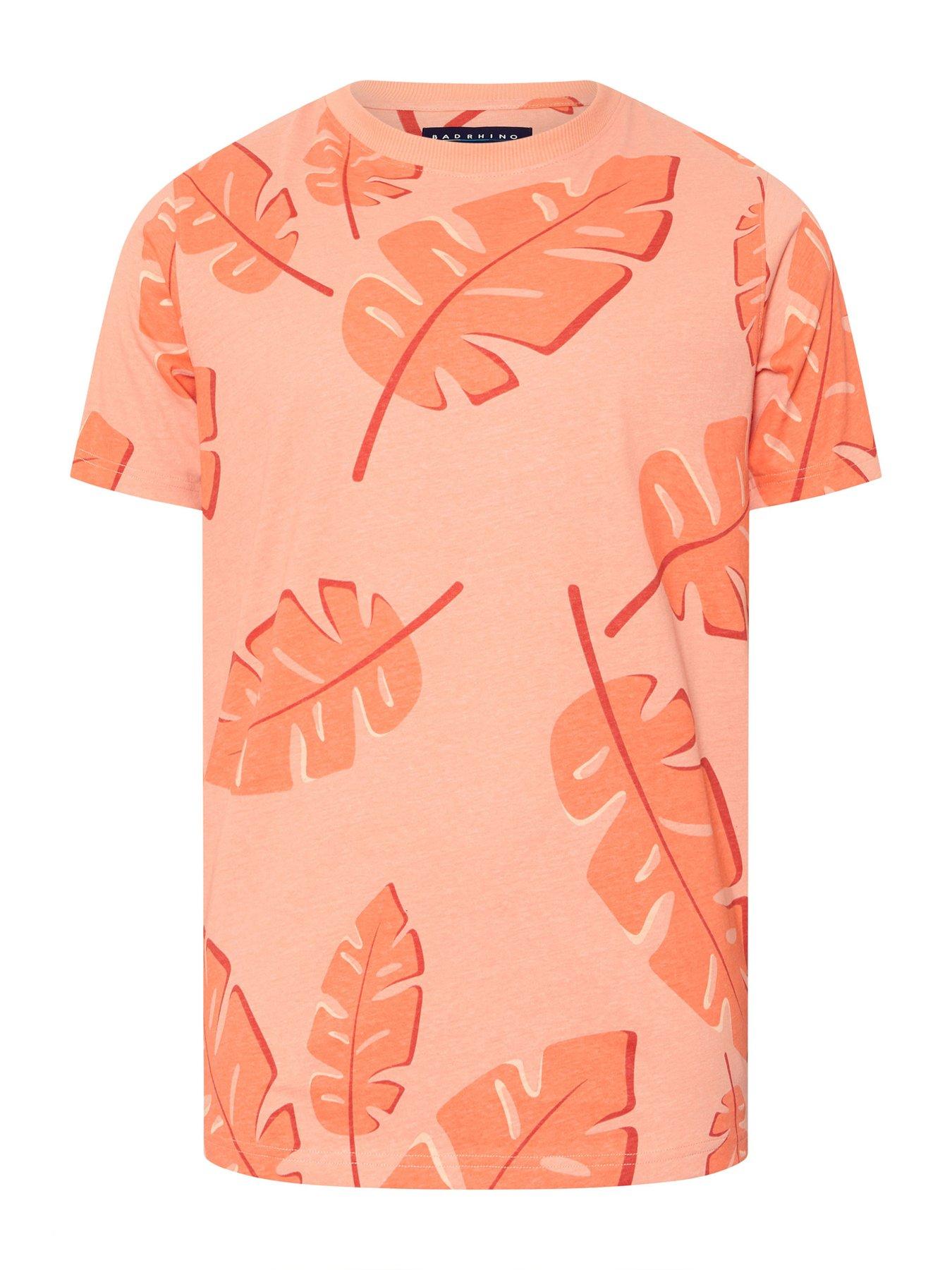 Image 5 of 6 of BadRhino Leaf Print T-Shirt - Salmon