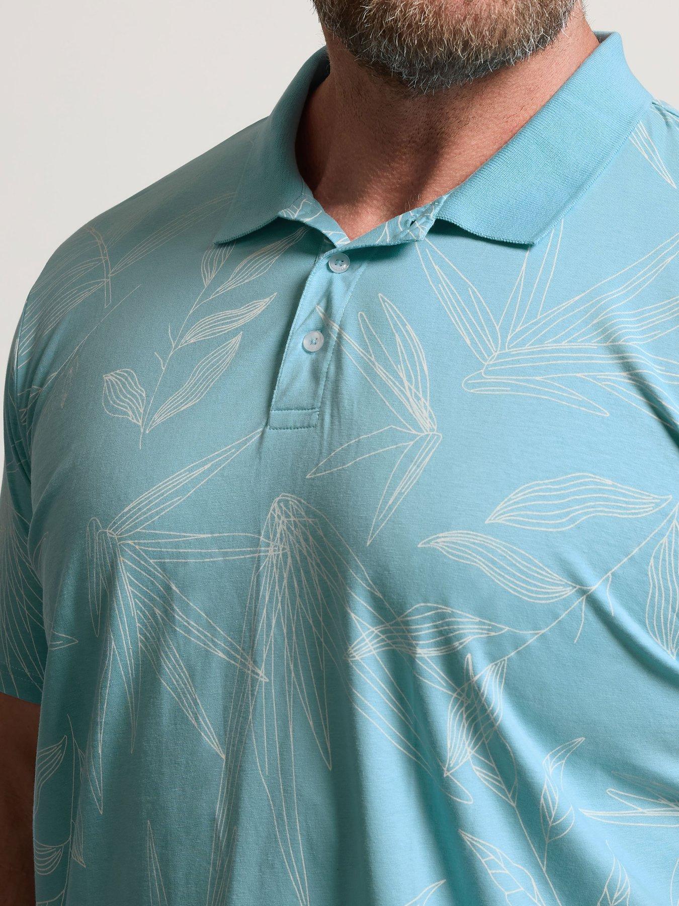 Image 3 of 5 of BadRhino Leaf Print Polo Shirt - Blue