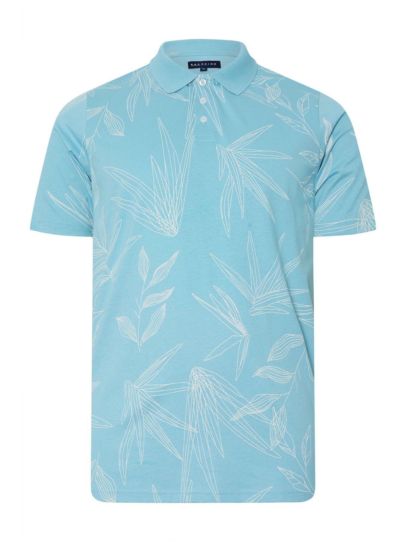 Image 4 of 5 of BadRhino Leaf Print Polo Shirt - Blue