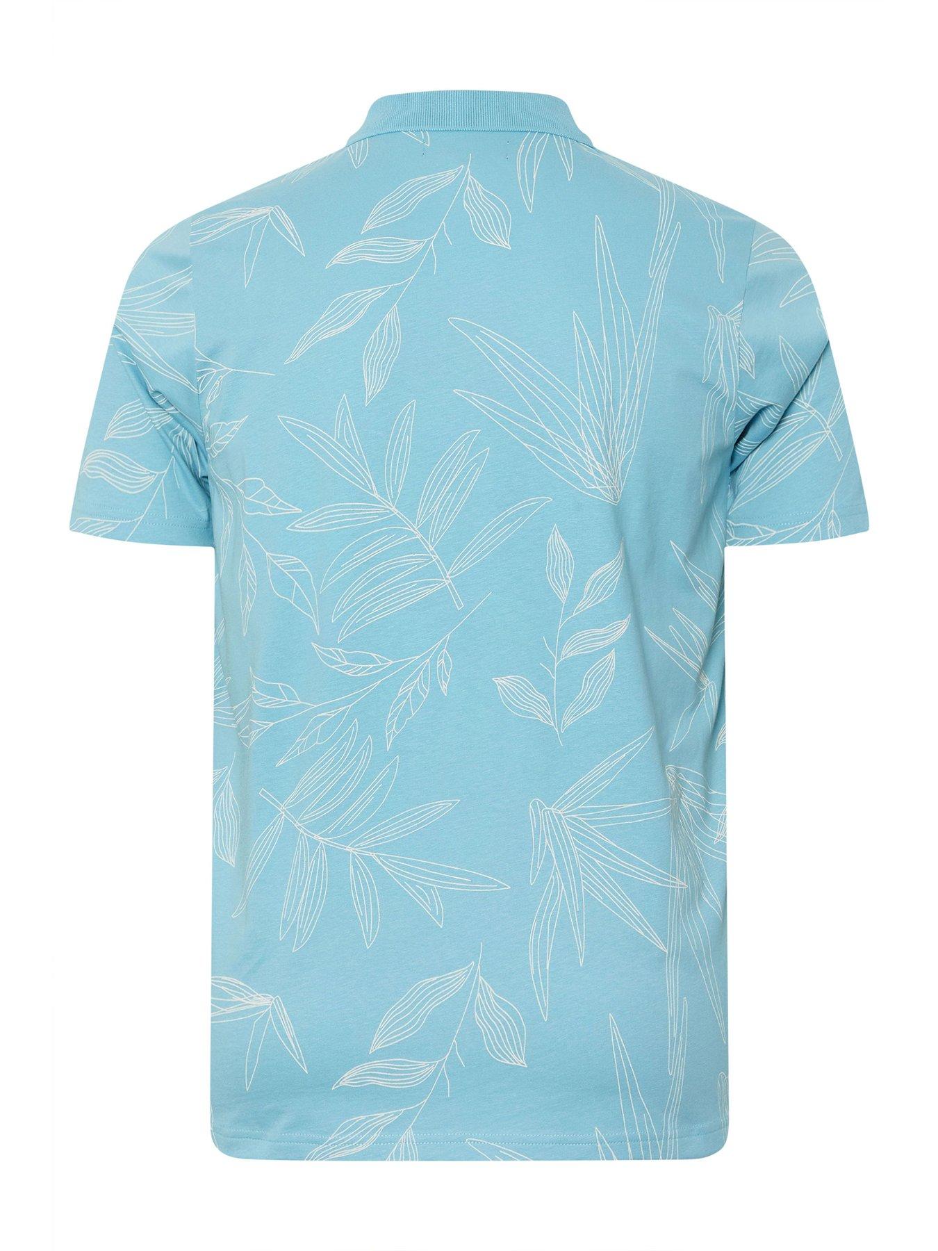 Image 5 of 5 of BadRhino Leaf Print Polo Shirt - Blue