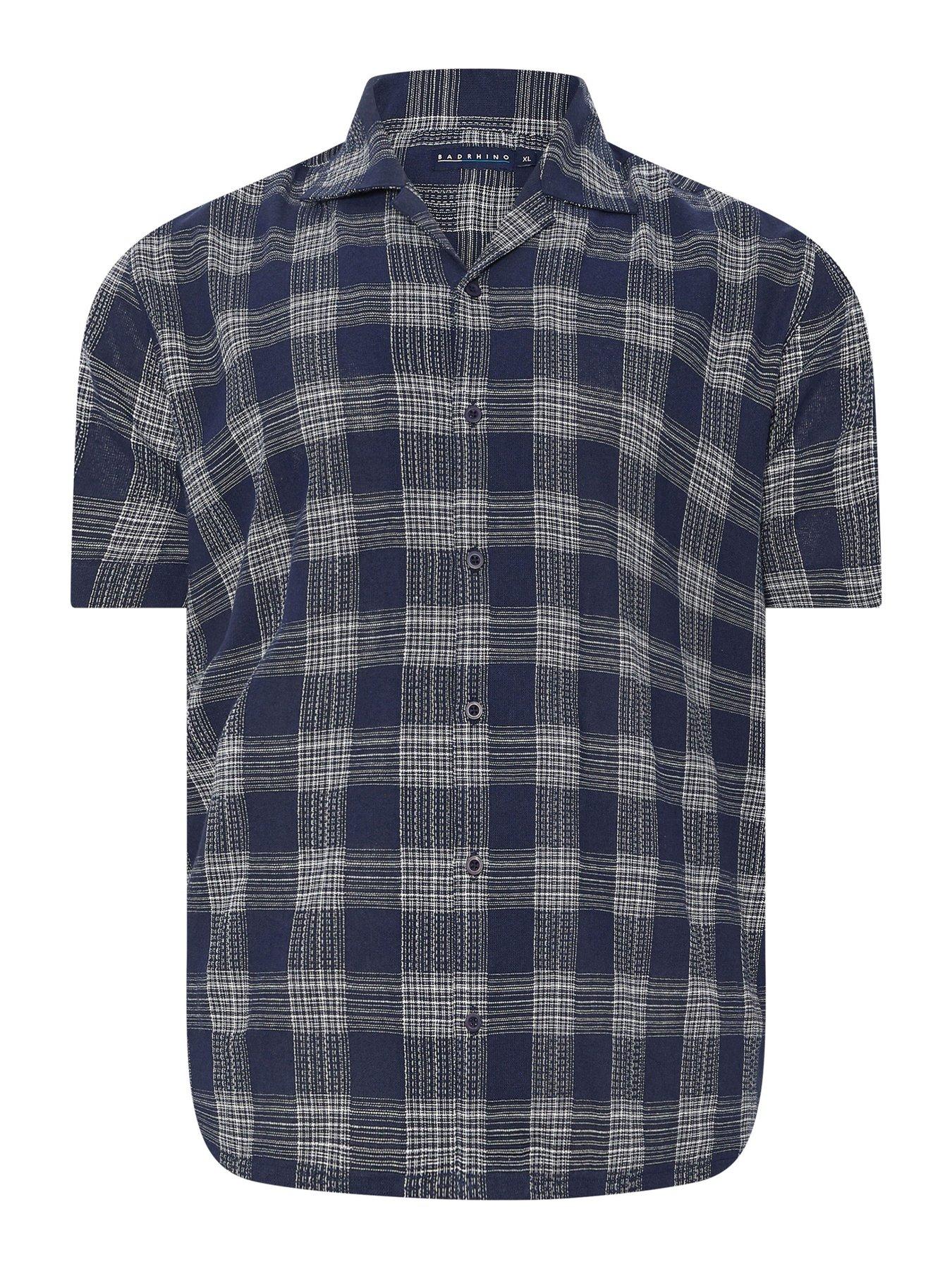 Image 5 of 6 of BadRhino Seersucker Check Short Sleeve Shirt - Blue