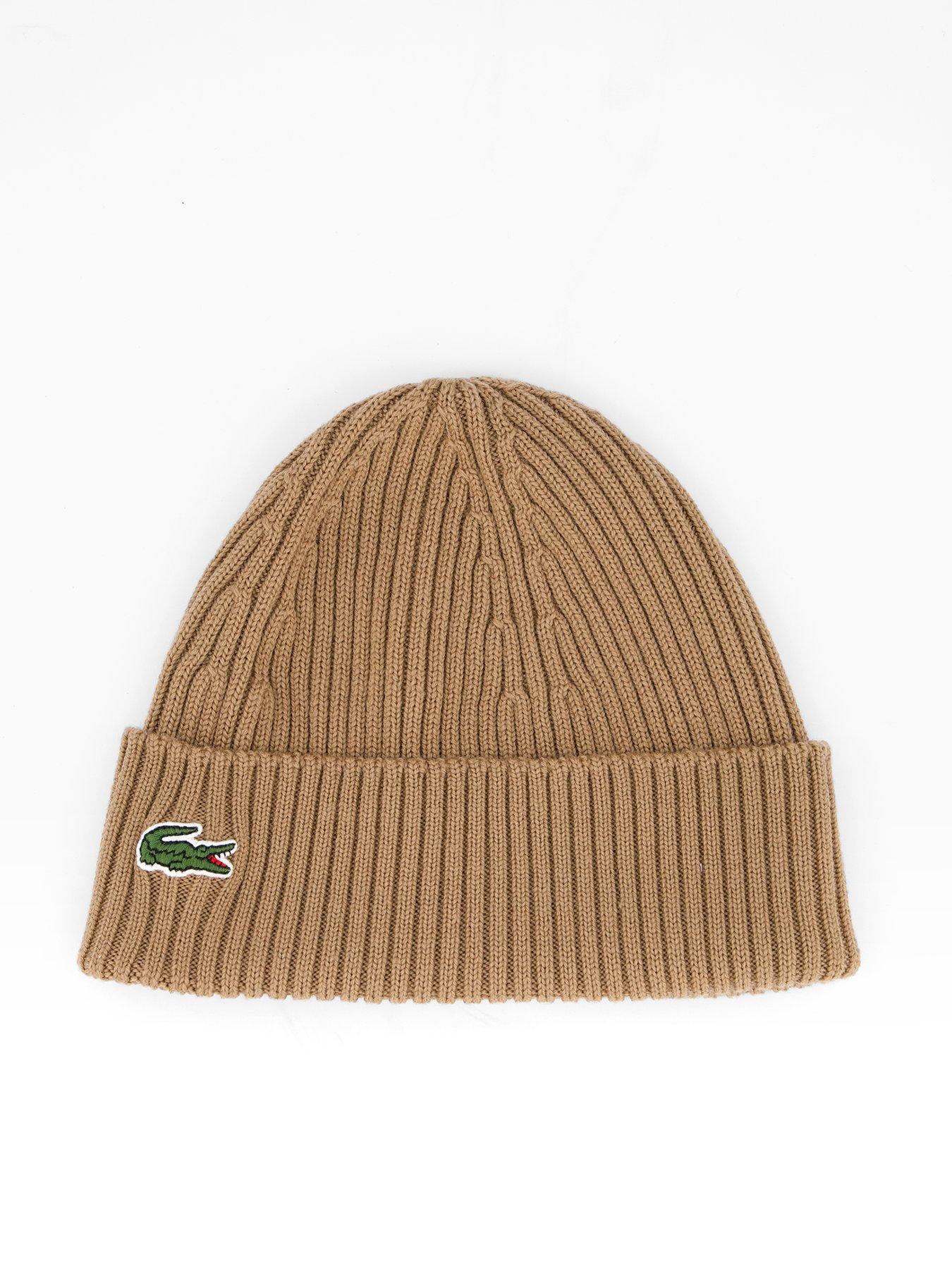 Image 1 of 4 of Lacoste Lacoste Ribbed Knitted Beanie- Brown