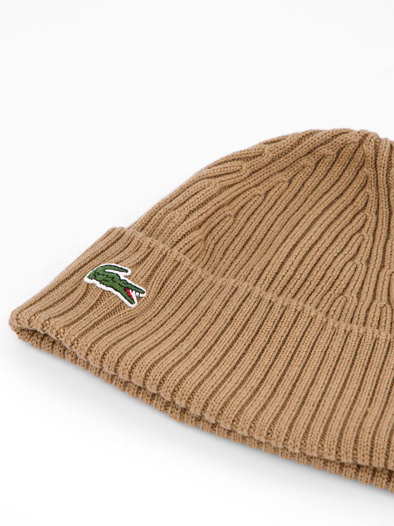 Image 3 of 4 of Lacoste Lacoste Ribbed Knitted Beanie- Brown