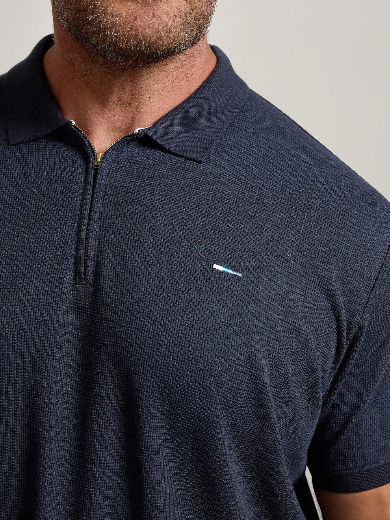 Image 4 of 4 of BadRhino Waffle Texture Zip Polo Shirt - Blue