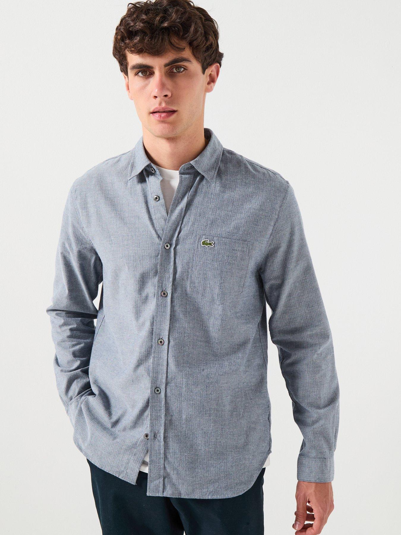 Lacoste Fine Herringbone Long Sleeve Check Shirt - Blue