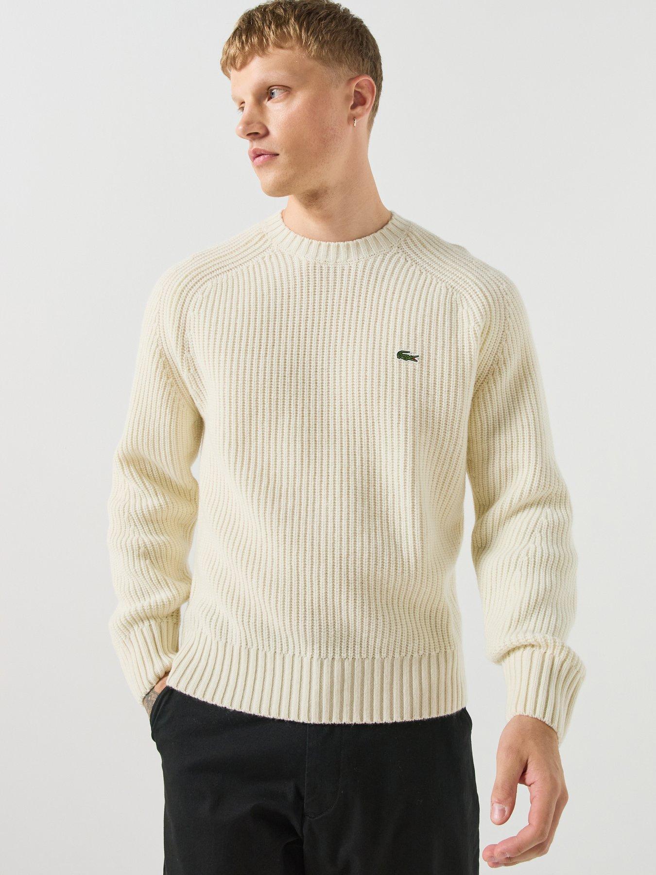 Lacoste Heavyweight Rib Crew Neck Knitted Jumper - White