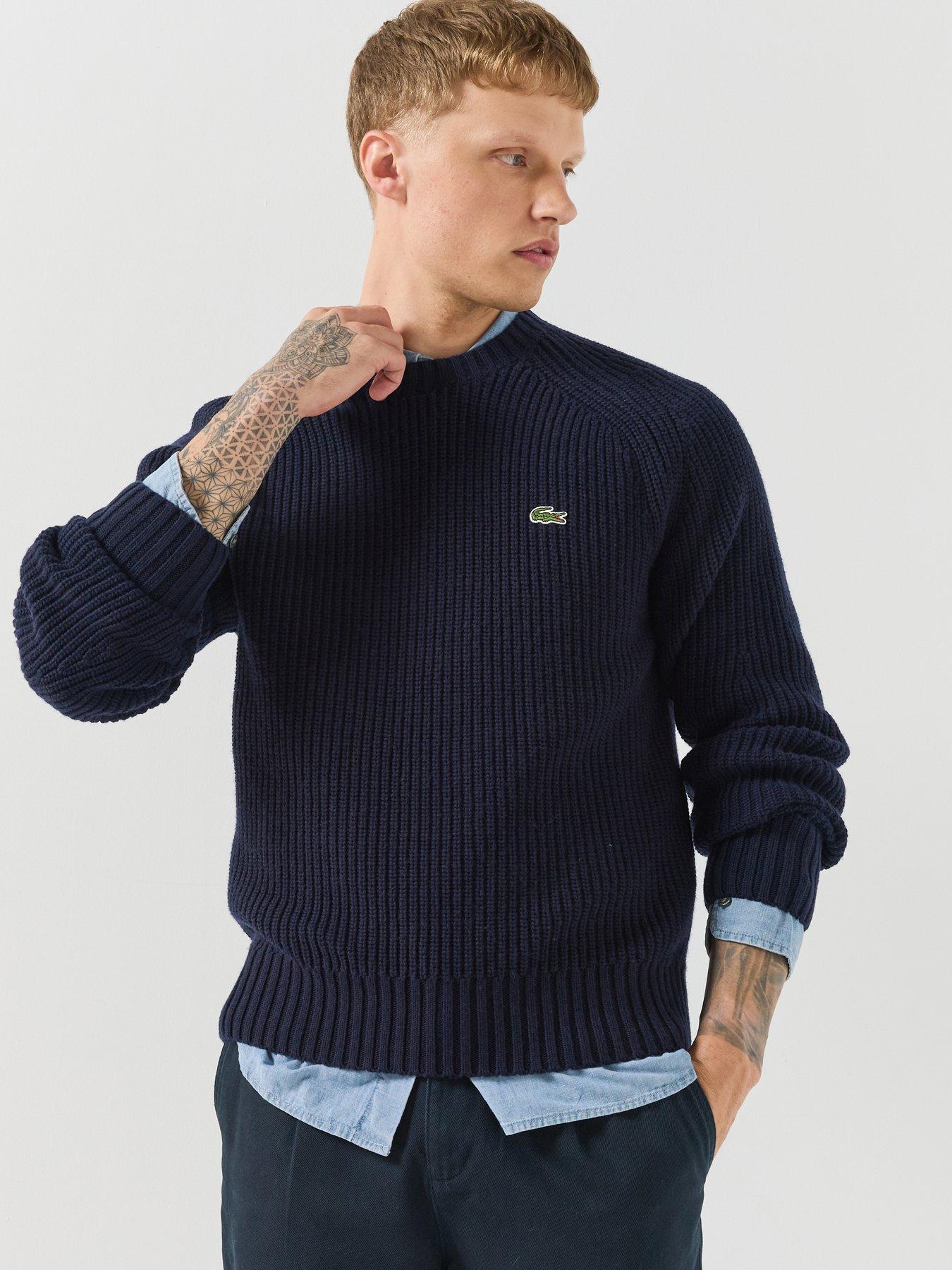 Image 1 of 6 of Lacoste Heavyweight Rib Crew Neck Knitte - Navy
