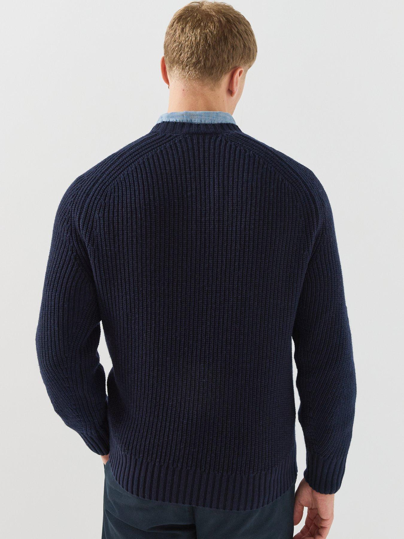 Image 2 of 6 of Lacoste Heavyweight Rib Crew Neck Knitte - Navy