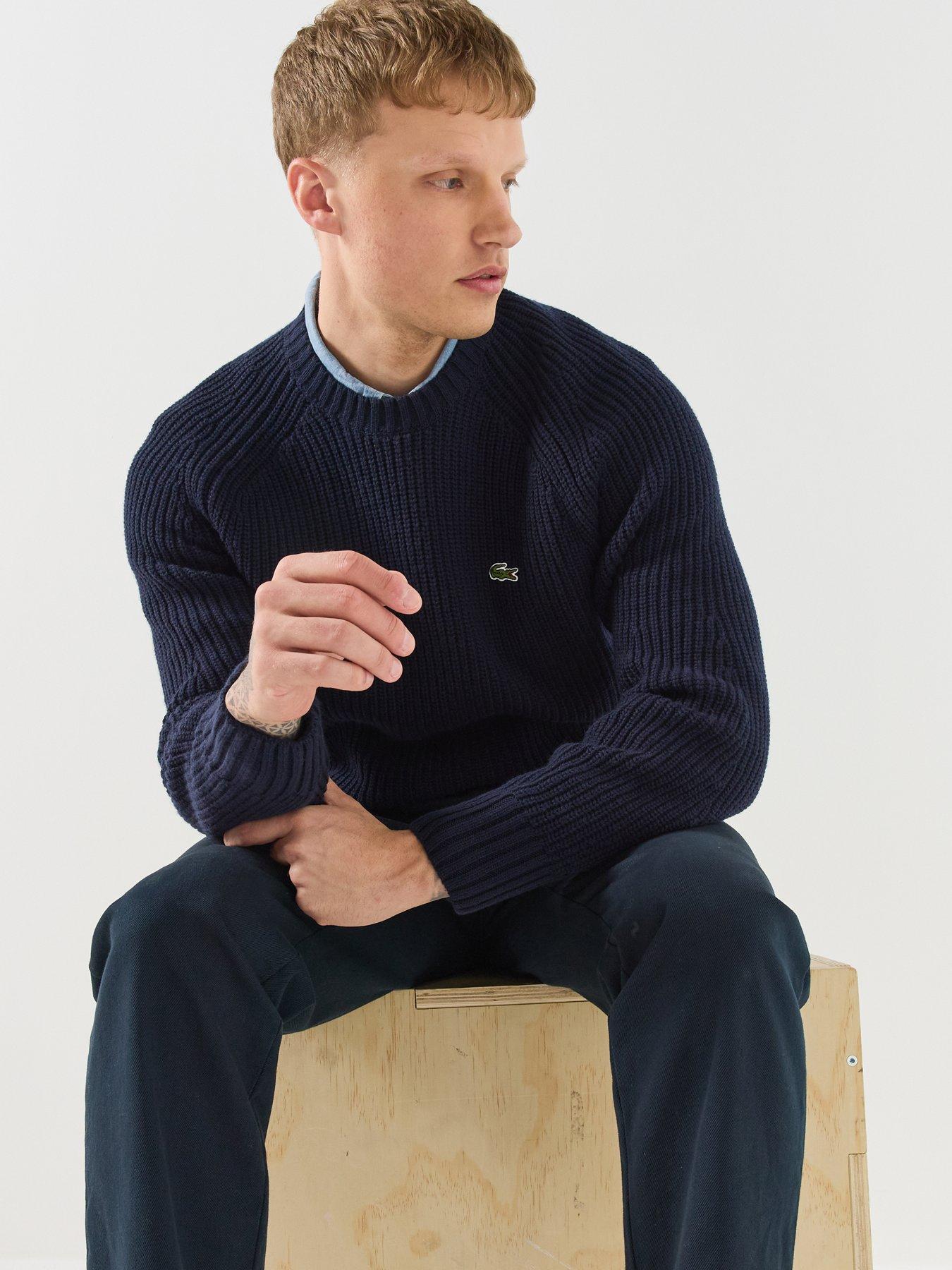 Image 4 of 6 of Lacoste Heavyweight Rib Crew Neck Knitte - Navy