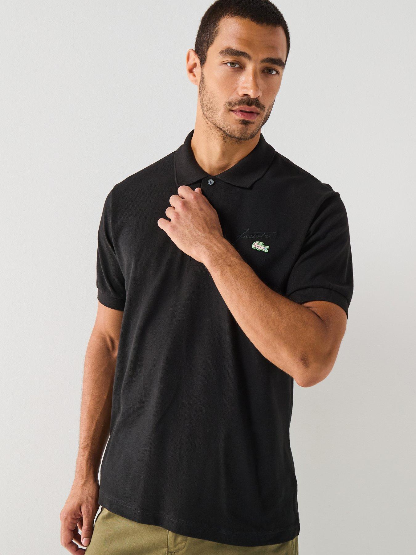 Lacoste Embroidered Mini-piqué Short Sleeve Polo Shirt- Black
