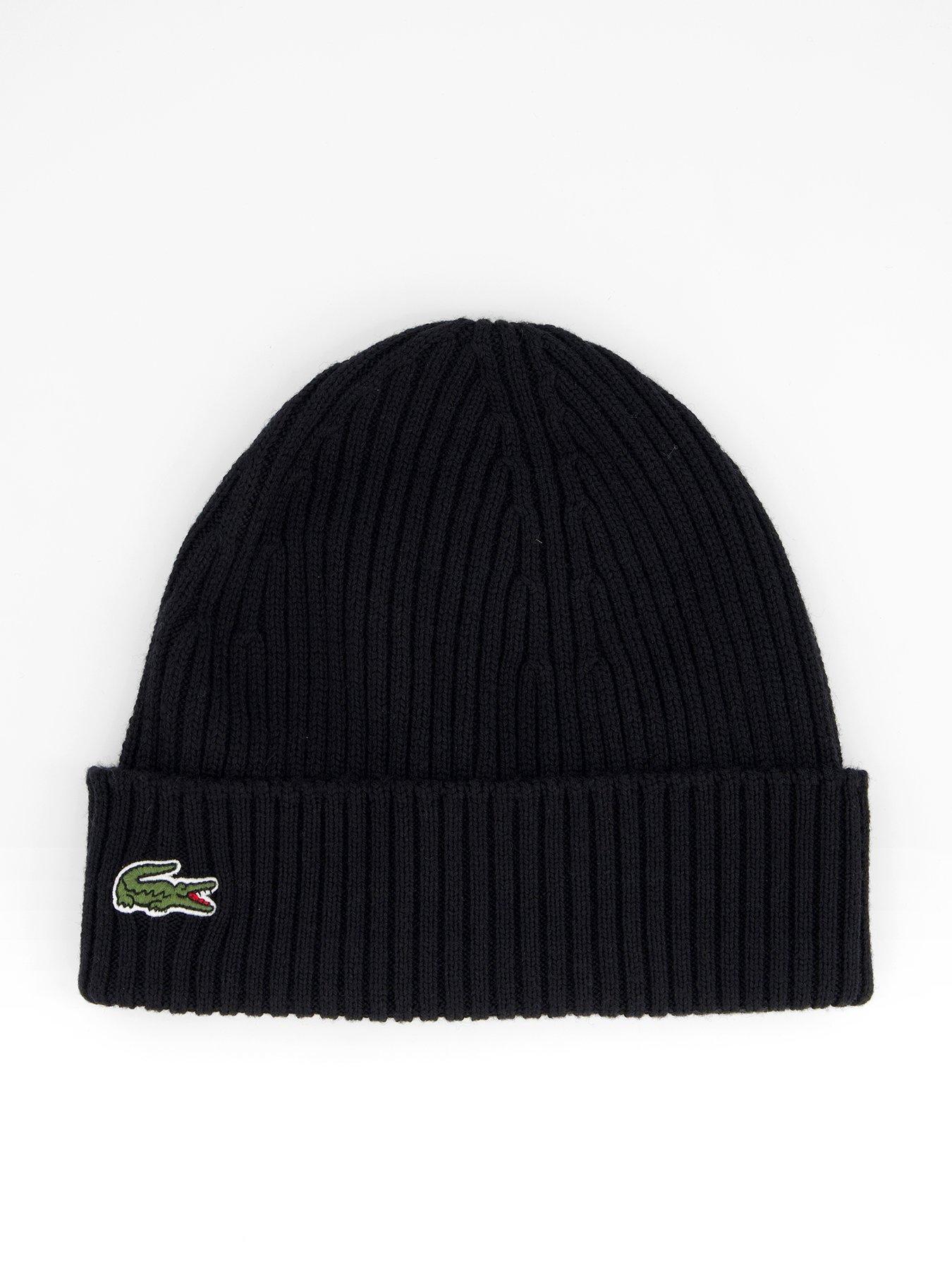 Lacoste Lacoste Ribbed Knitted Beanie- Black