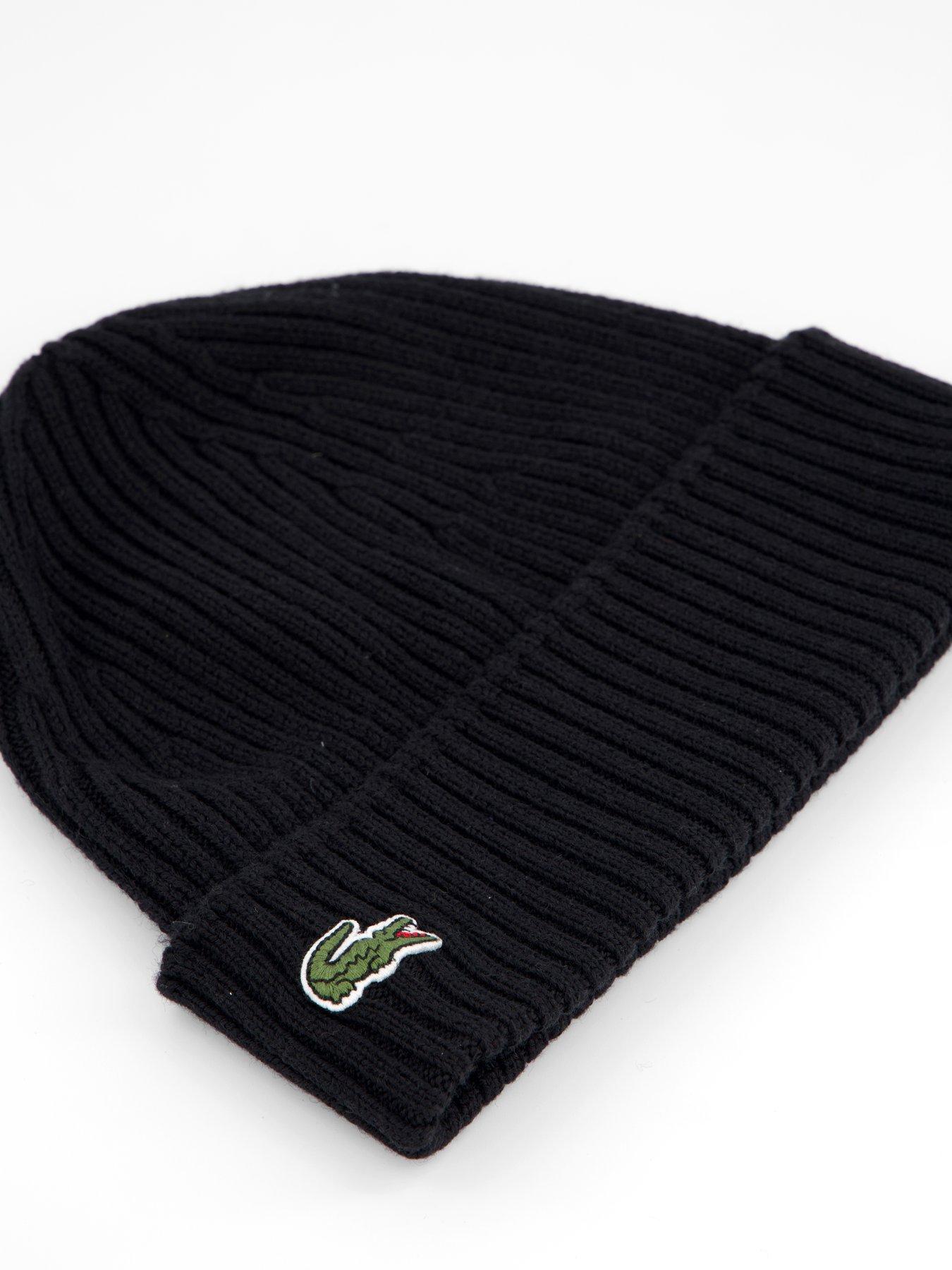Image 3 of 4 of Lacoste Lacoste Ribbed Knitted Beanie- Black