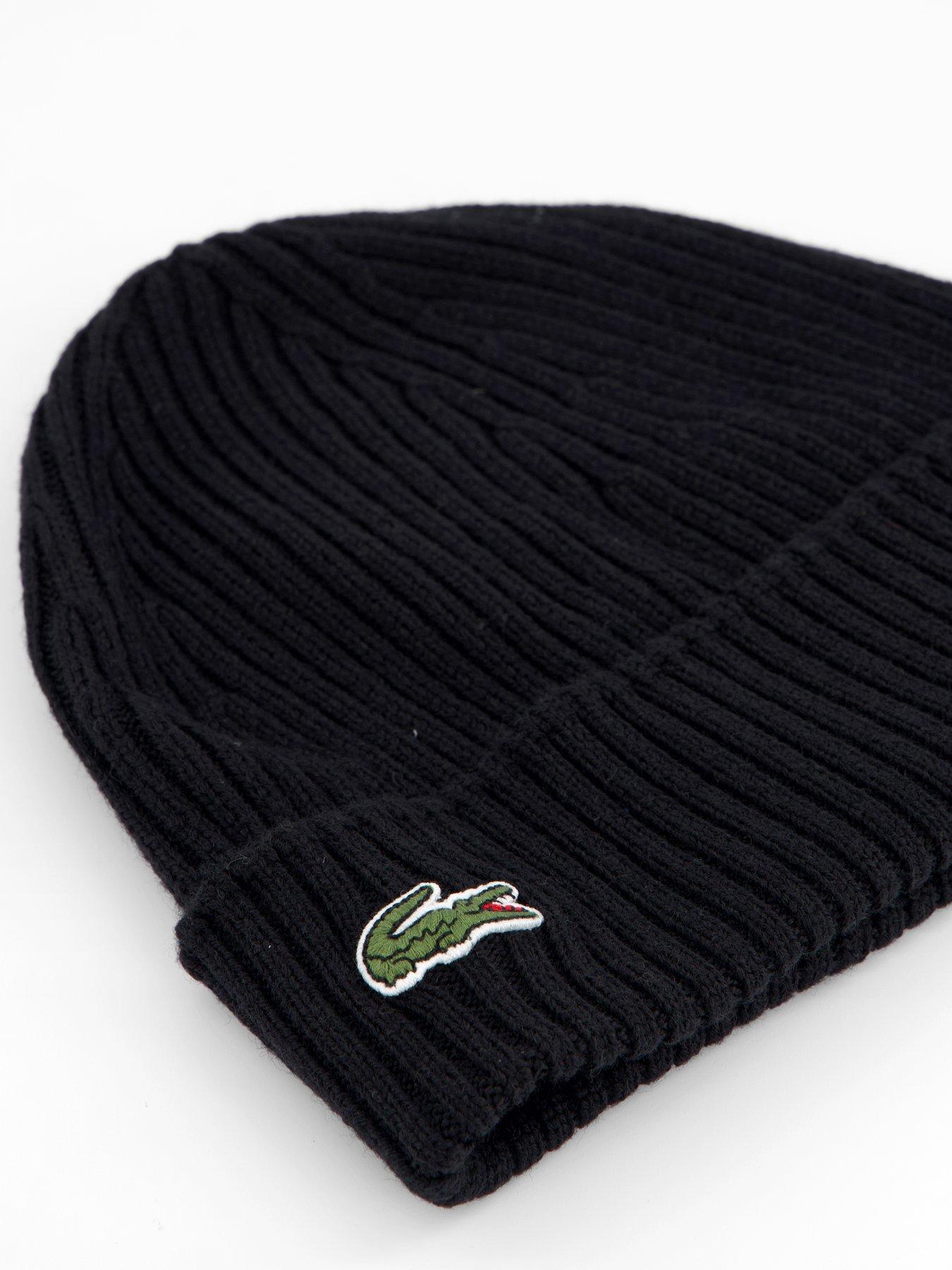 Image 4 of 4 of Lacoste Lacoste Ribbed Knitted Beanie- Black