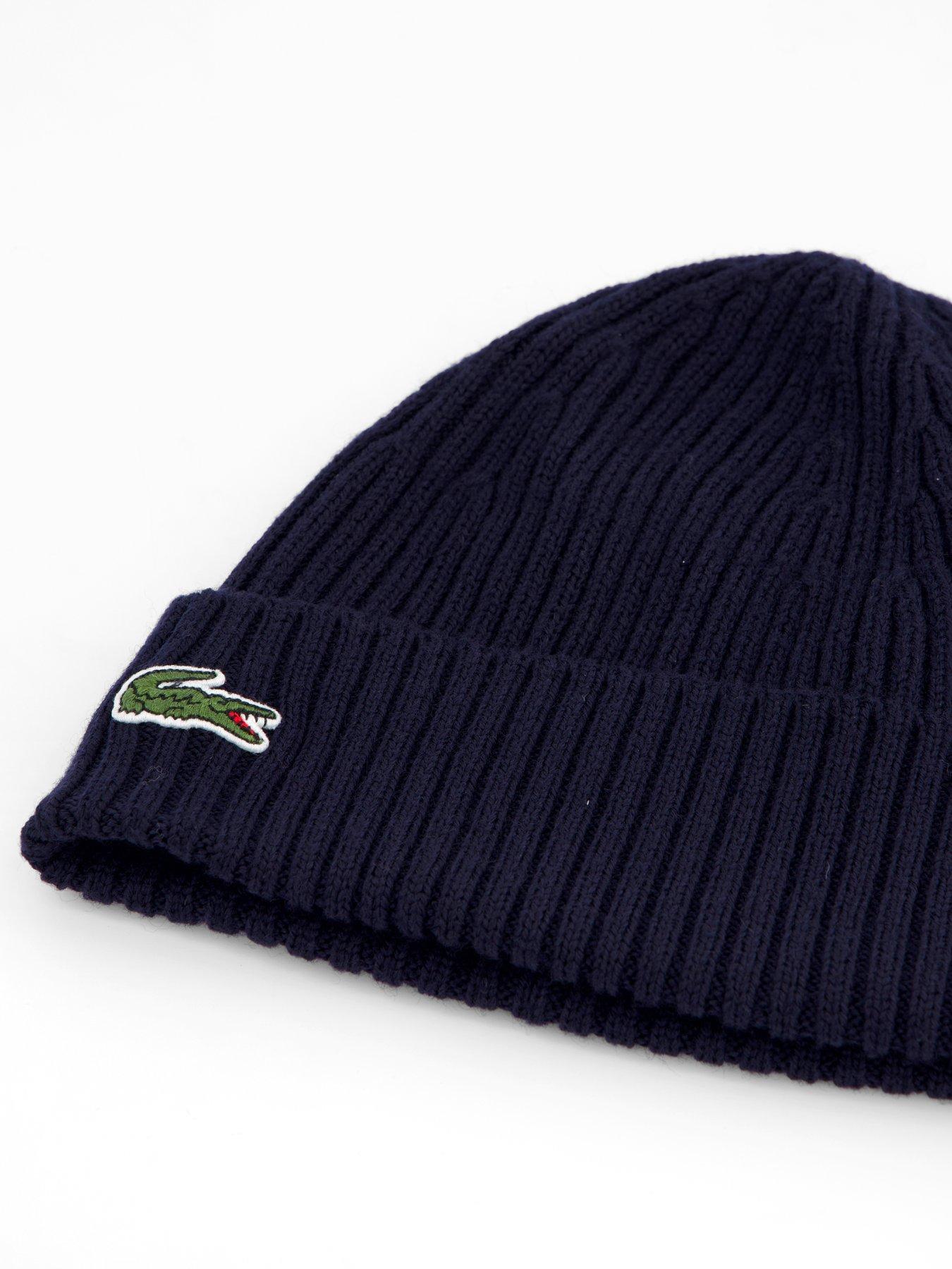 Image 3 of 4 of Lacoste Lacoste Ribbed Knitted Beanie- Navy