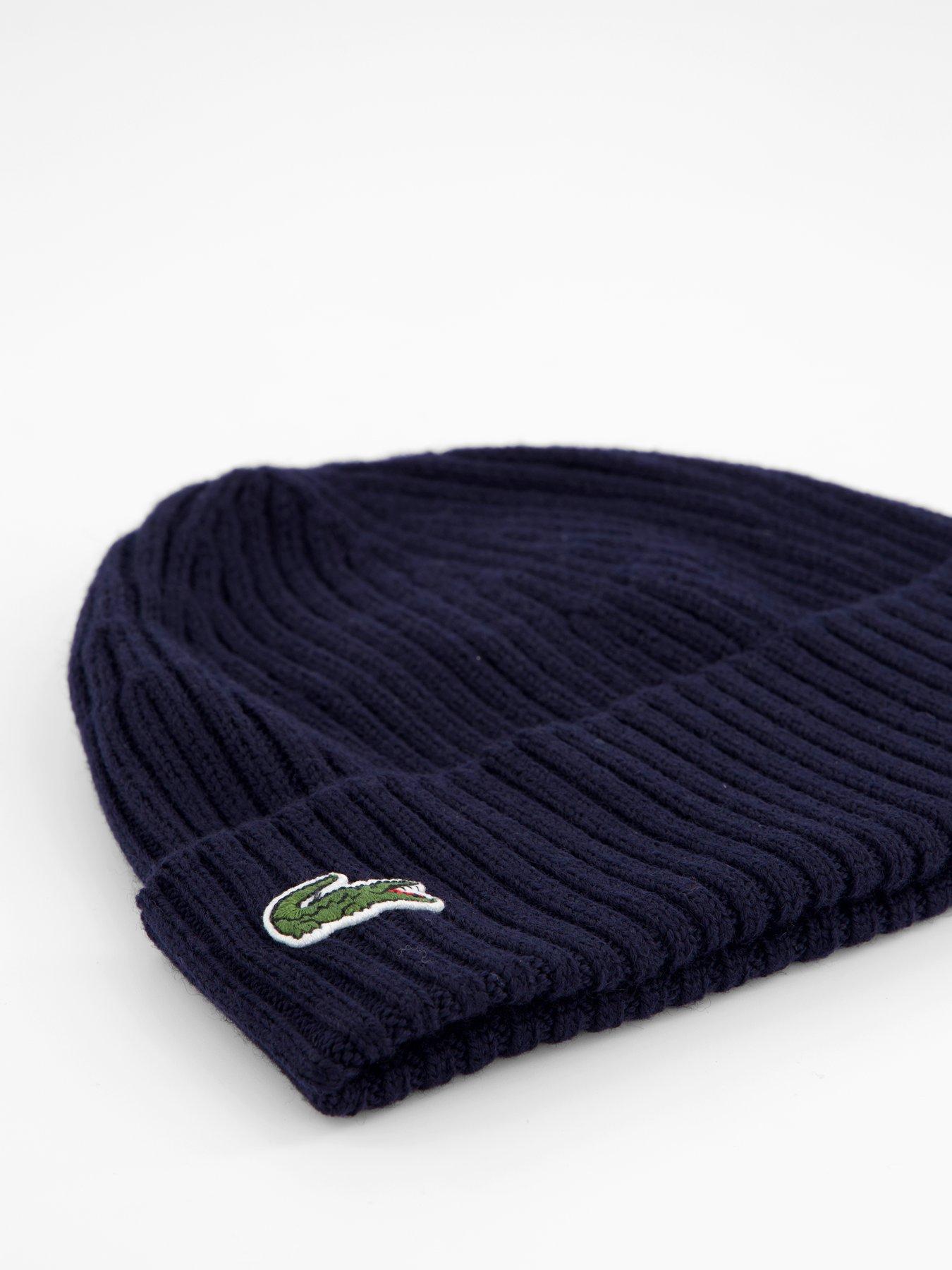 Image 4 of 4 of Lacoste Lacoste Ribbed Knitted Beanie- Navy