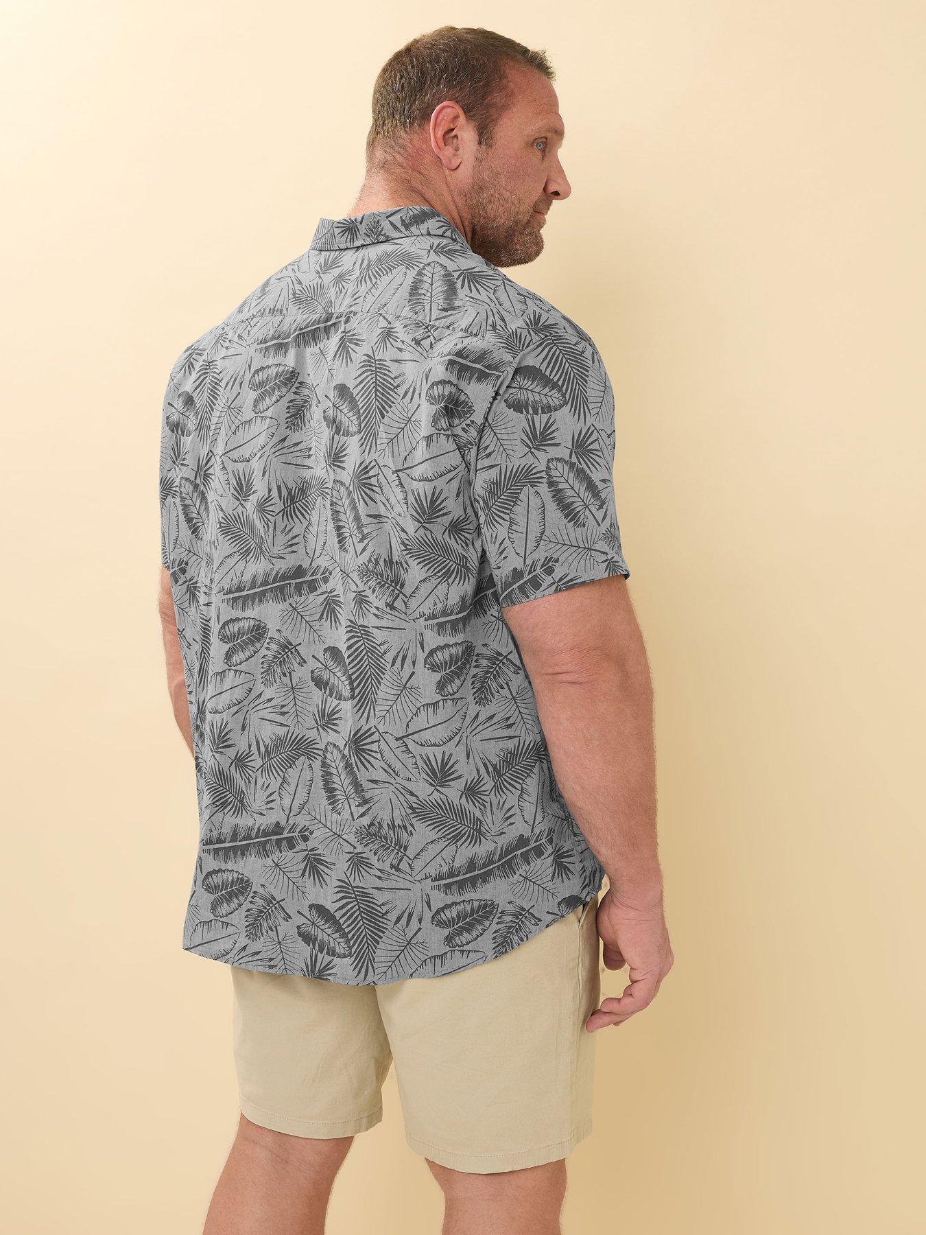 Image 2 of 4 of BadRhino Chambray Tonal Leaf Print Short Sleeve Shirt - Grey