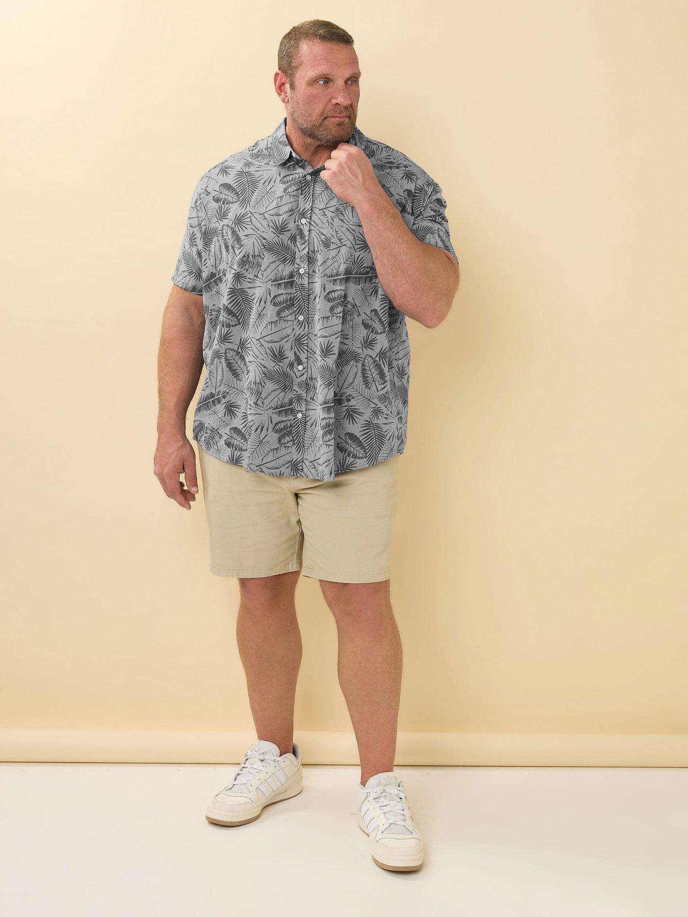 Image 3 of 4 of BadRhino Chambray Tonal Leaf Print Short Sleeve Shirt - Grey