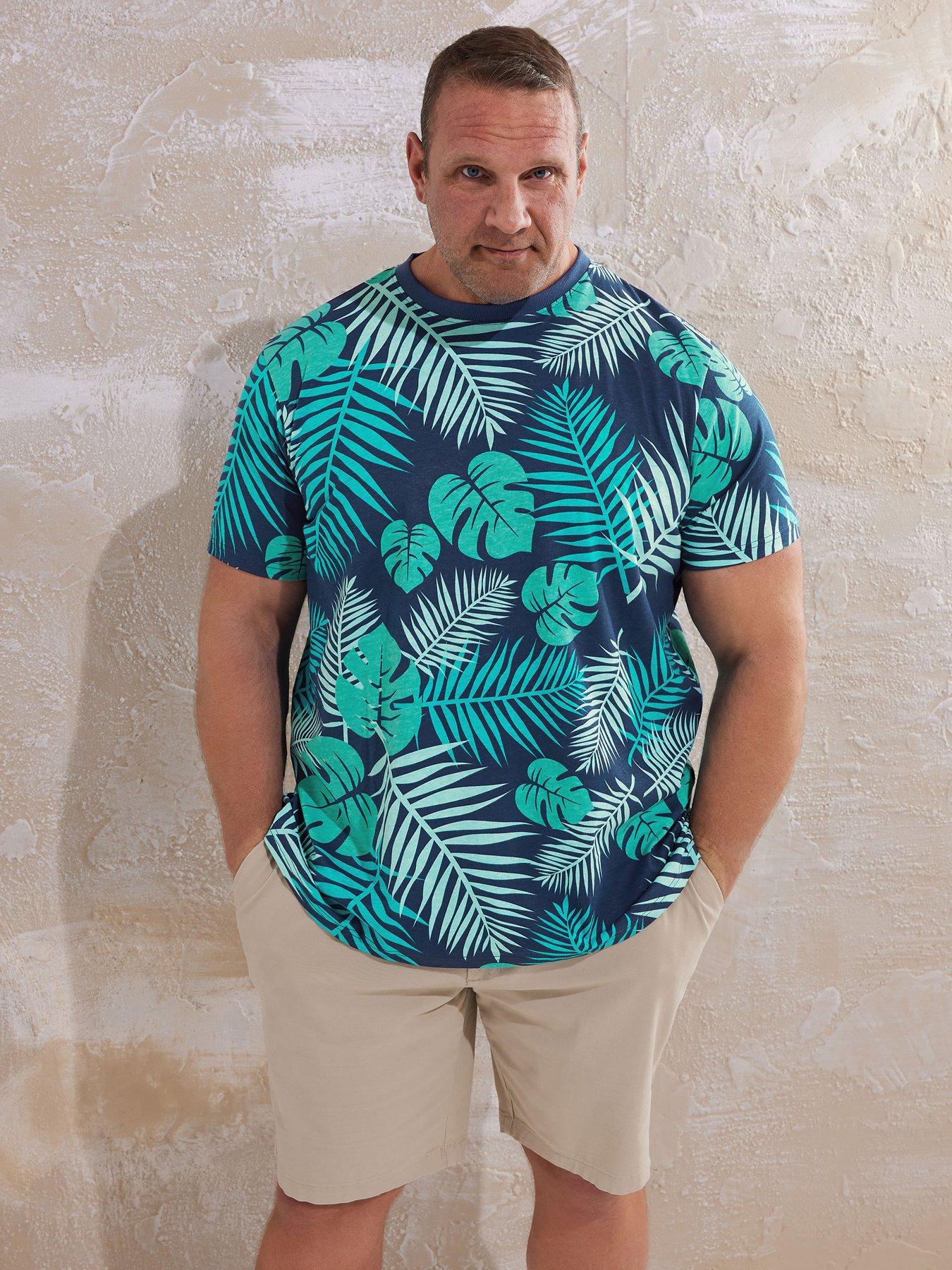 Image 1 of 4 of BadRhino Leaf Print T-Shirt - Blue