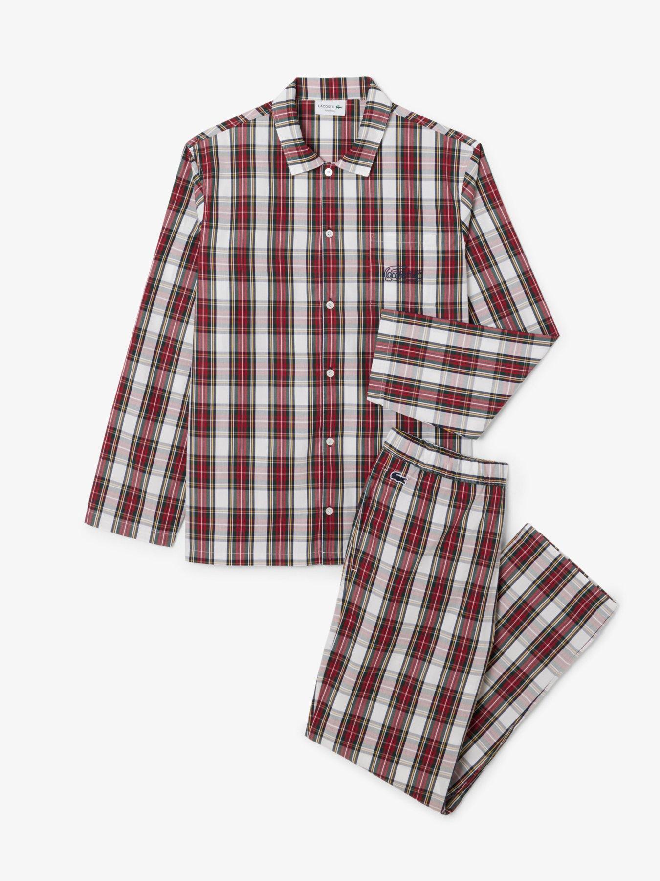 Image 1 of 4 of Lacoste Lacoste Long Sleeve Checked Pyjama Set- Red