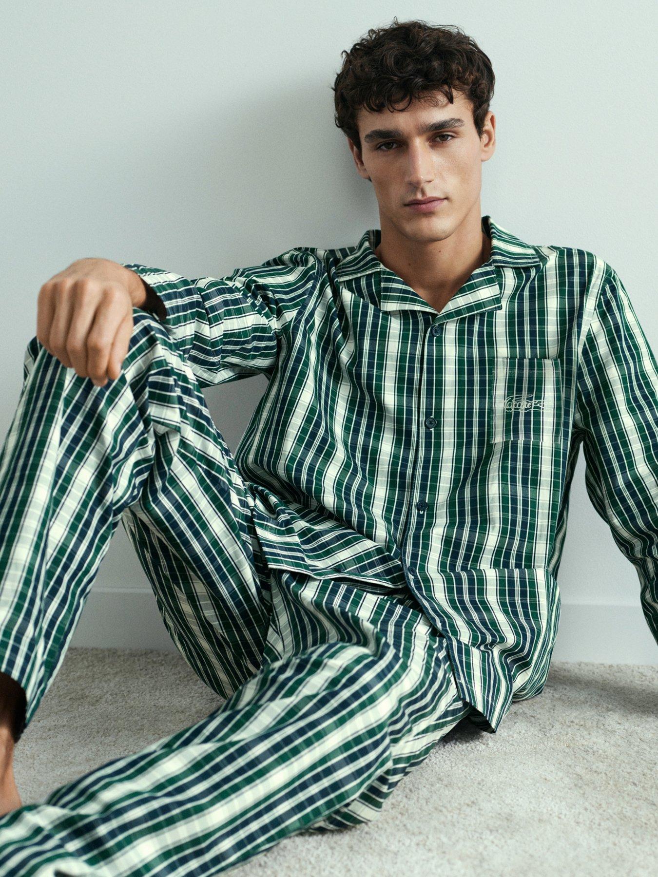 lacoste-lacoste-long-sleeve-checked-pyjama-set--greenfront