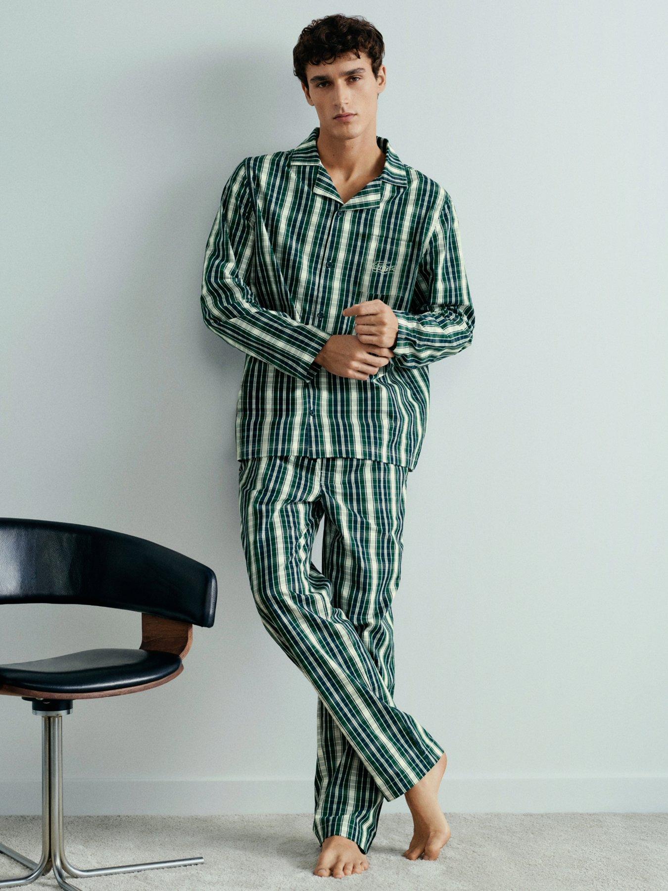 lacoste-lacoste-long-sleeve-checked-pyjama-set--greenstillFront