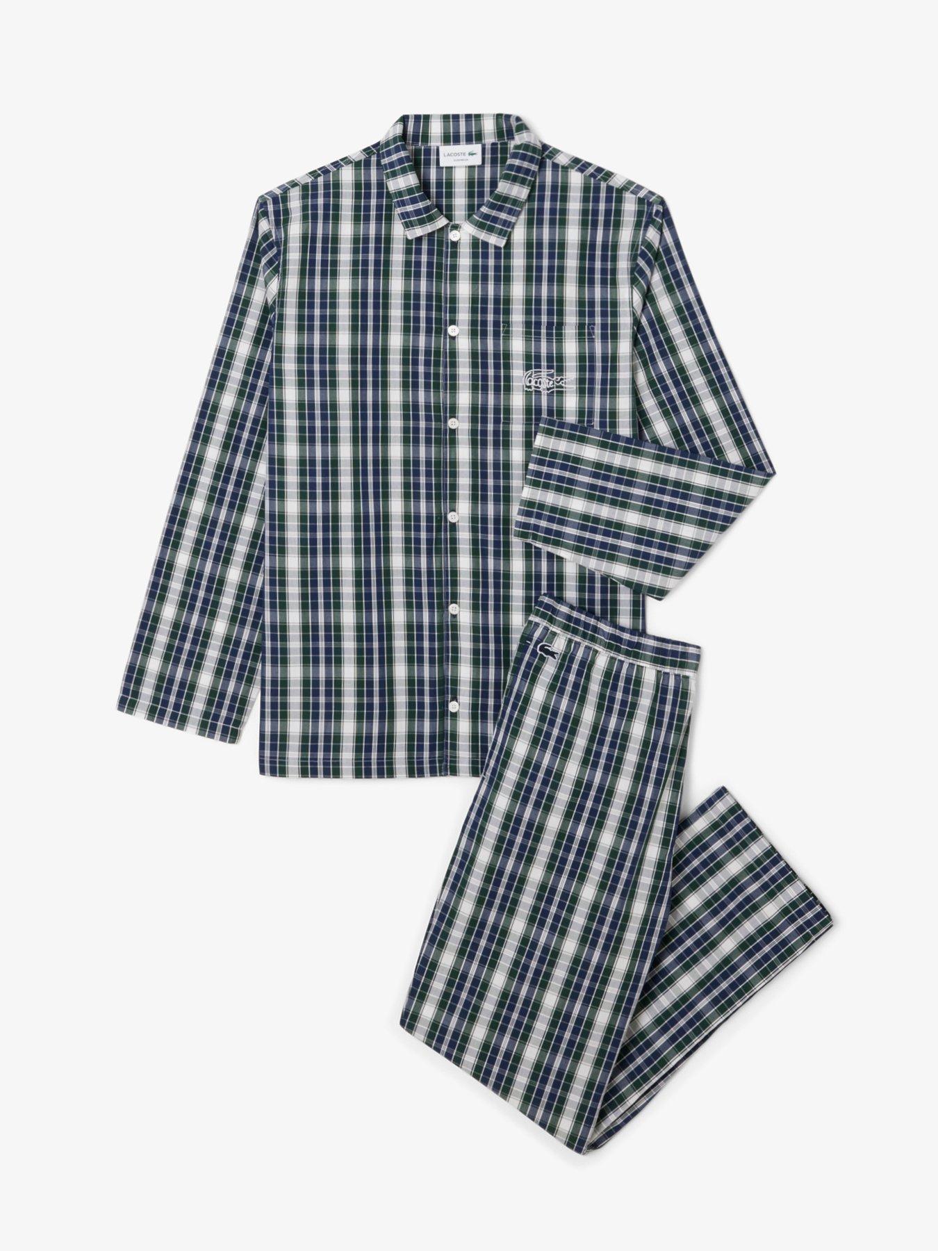lacoste-lacoste-long-sleeve-checked-pyjama-set--greenback