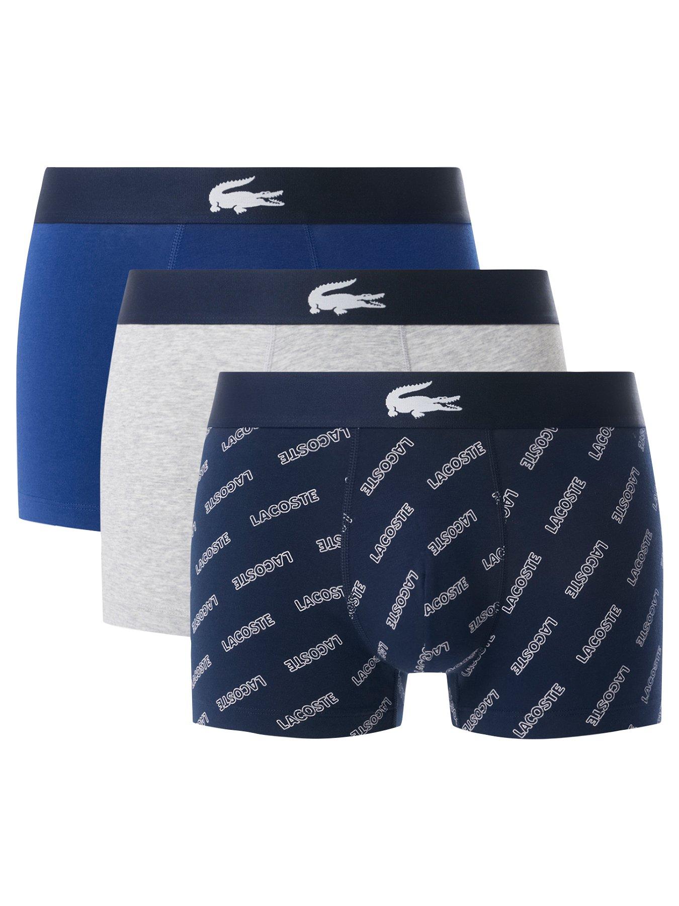 Lacoste Lacoste 3 Pack Cotton Patterned Trunks- Navy