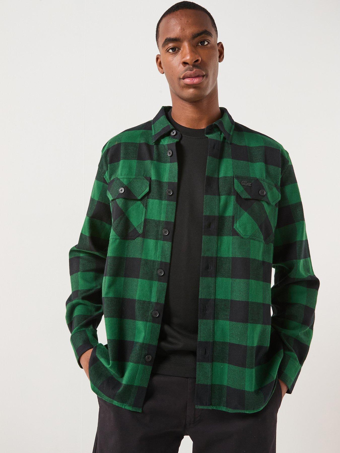 lacoste-lacoste-woven-cotton-long-sleeve-check-shirt--greenfront