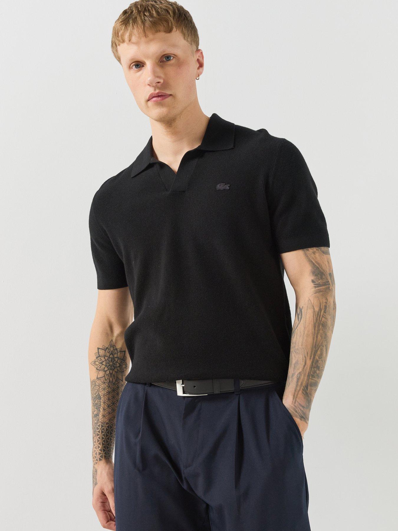 Image 1 of 5 of Lacoste Textured Buttonless Polo Collar Knitted Jumper - Beige