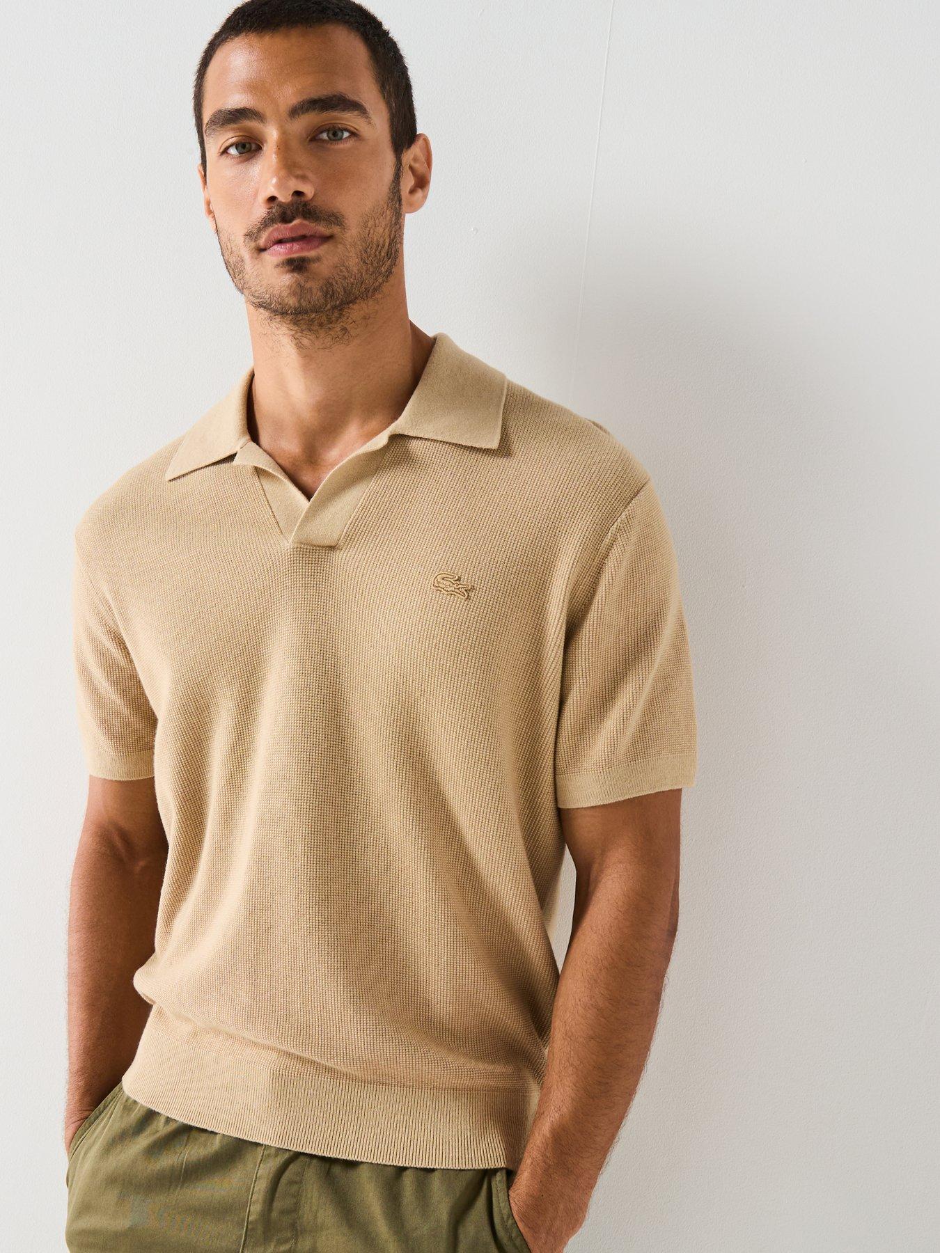 Lacoste Textured Buttonless Polo Collar Knitted Jumper- Beige