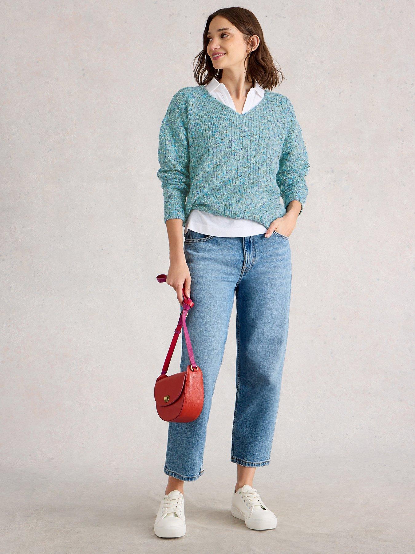 Image 3 of 6 of White Stuff Textured V Neck Jumper - Blue