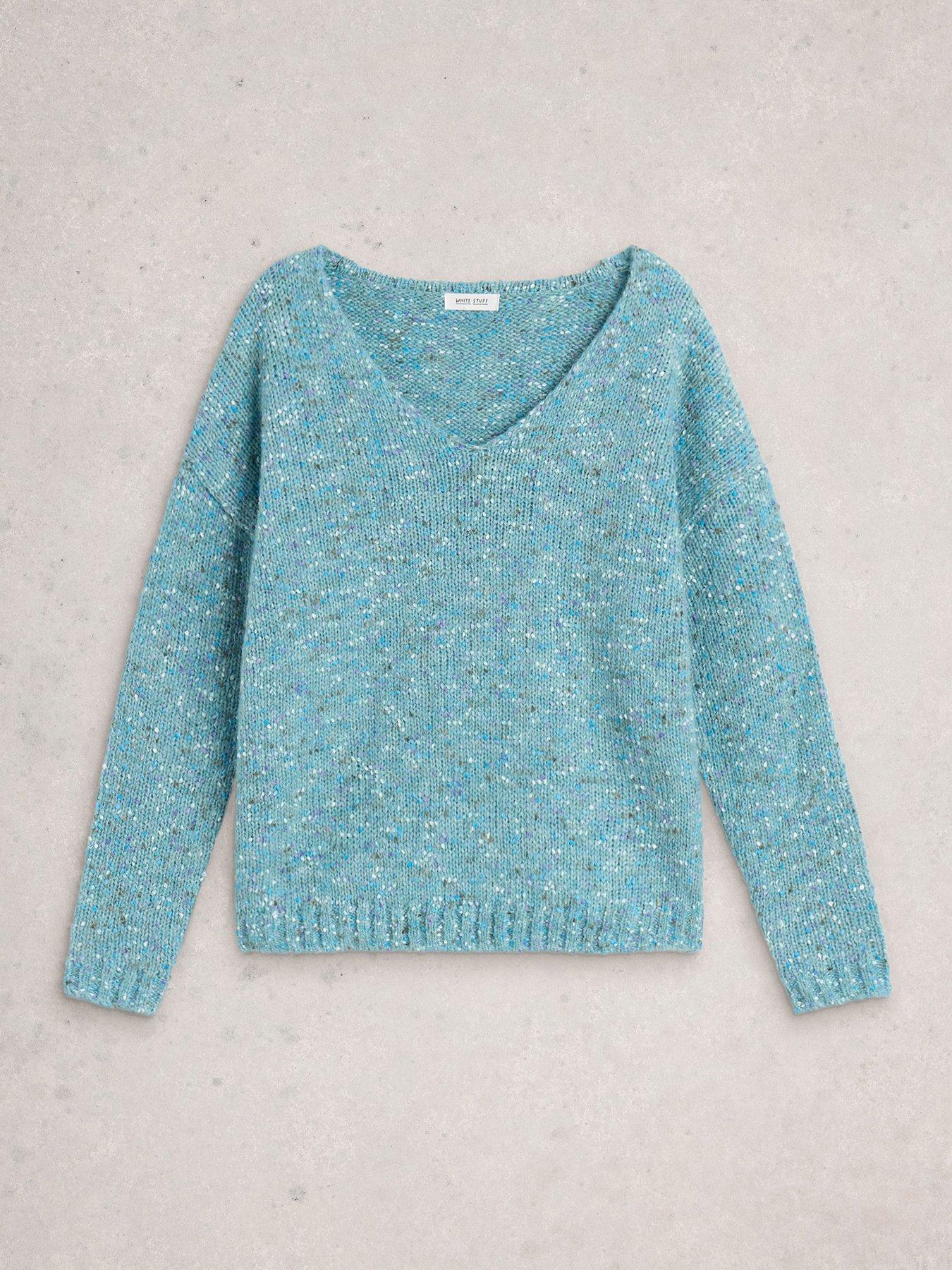 Image 5 of 6 of White Stuff Textured V Neck Jumper - Blue
