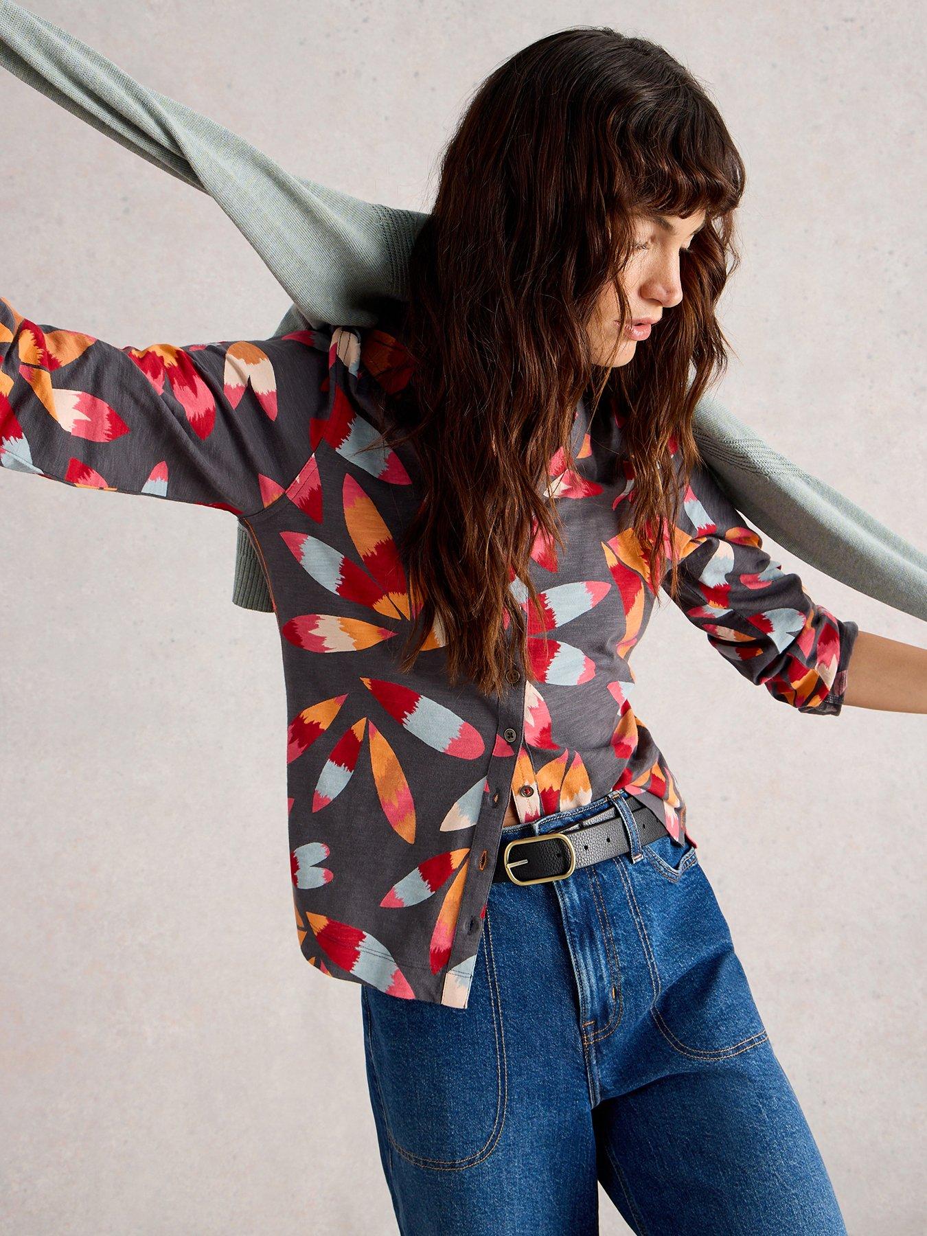 Image 1 of 6 of White Stuff Annie Jersey Shirt - Grey