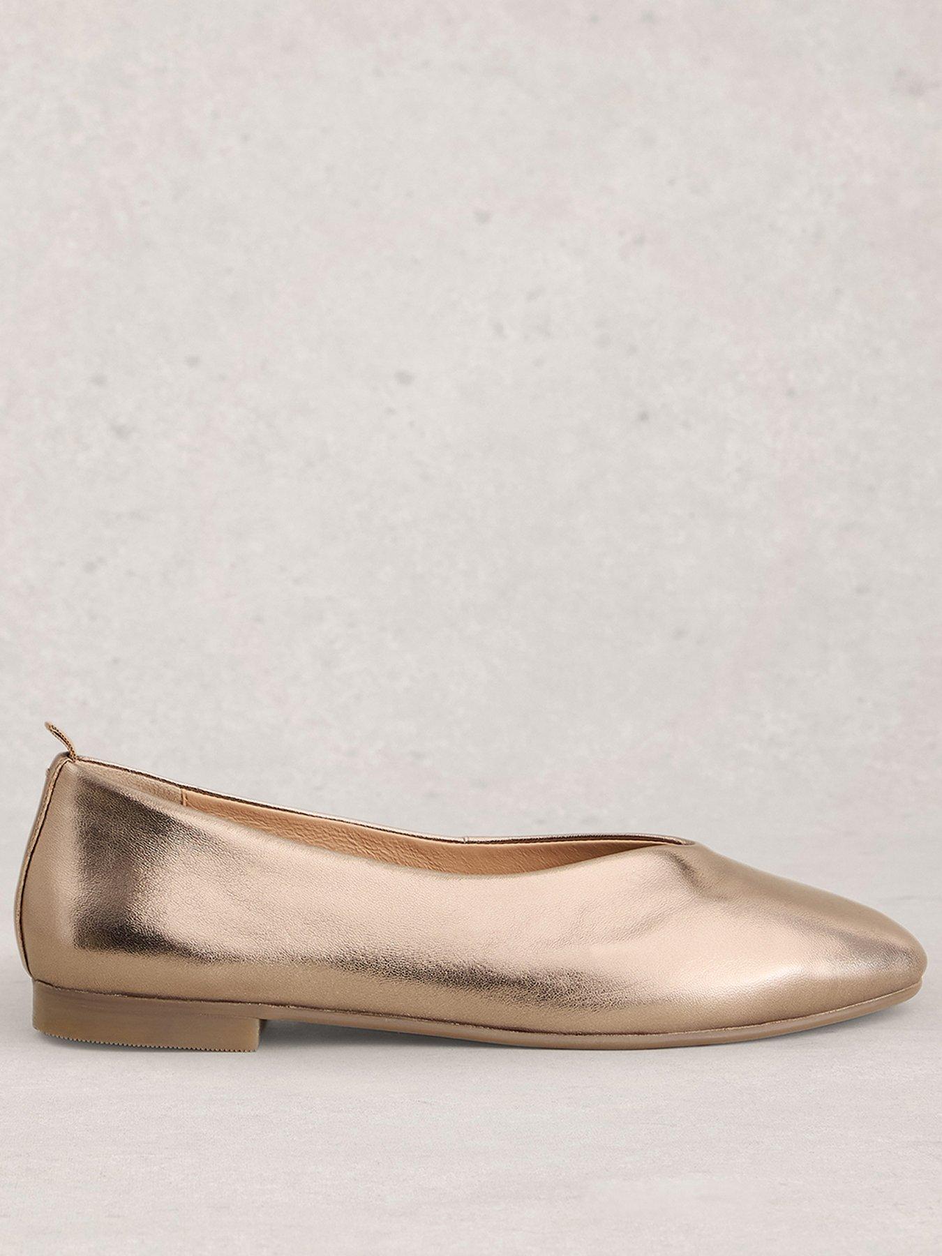 White Stuff Cheri Leather Ballerina Pump - Pewter Metallic